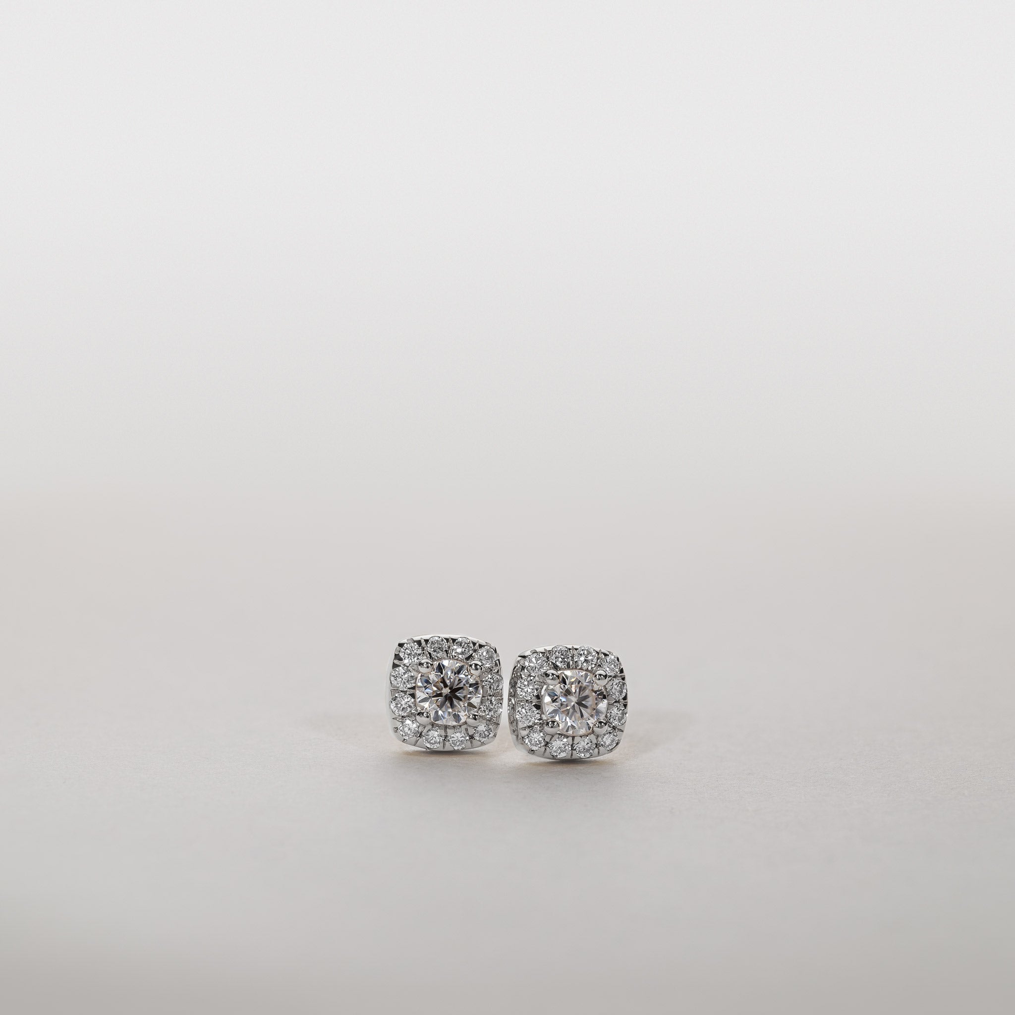 Clara Cushion Pavé Halo Studs – Moissanite 14K gold
