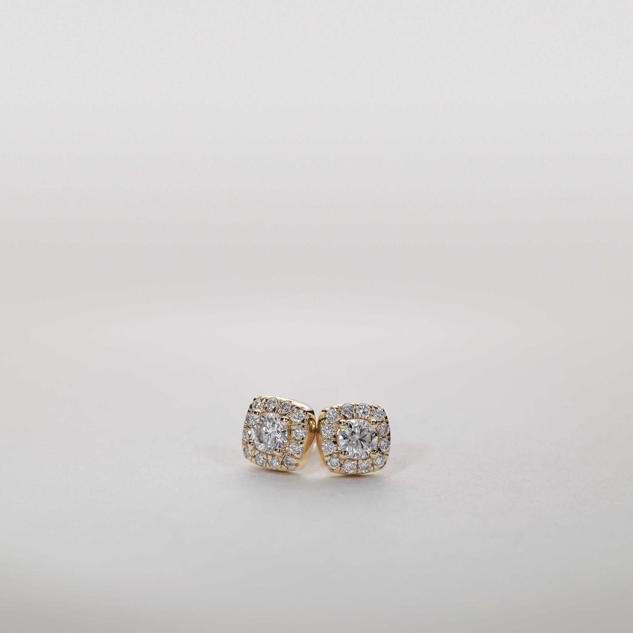 Clara Cushion Pavé Halo Studs – Moissanite 14K gold