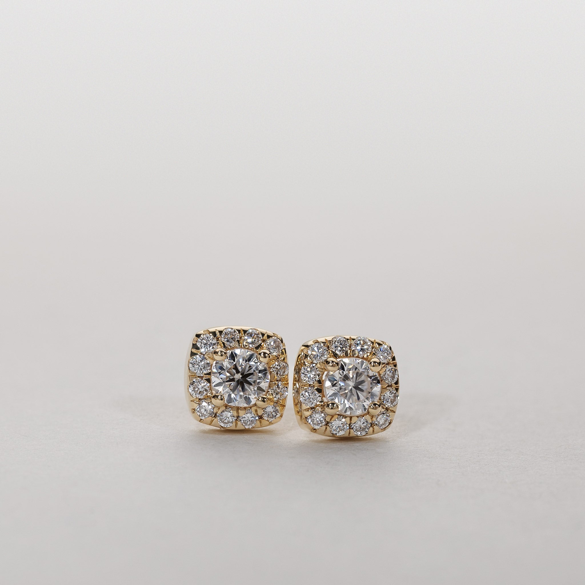 Clara Cushion Pavé Halo Studs – Moissanite 14K gold