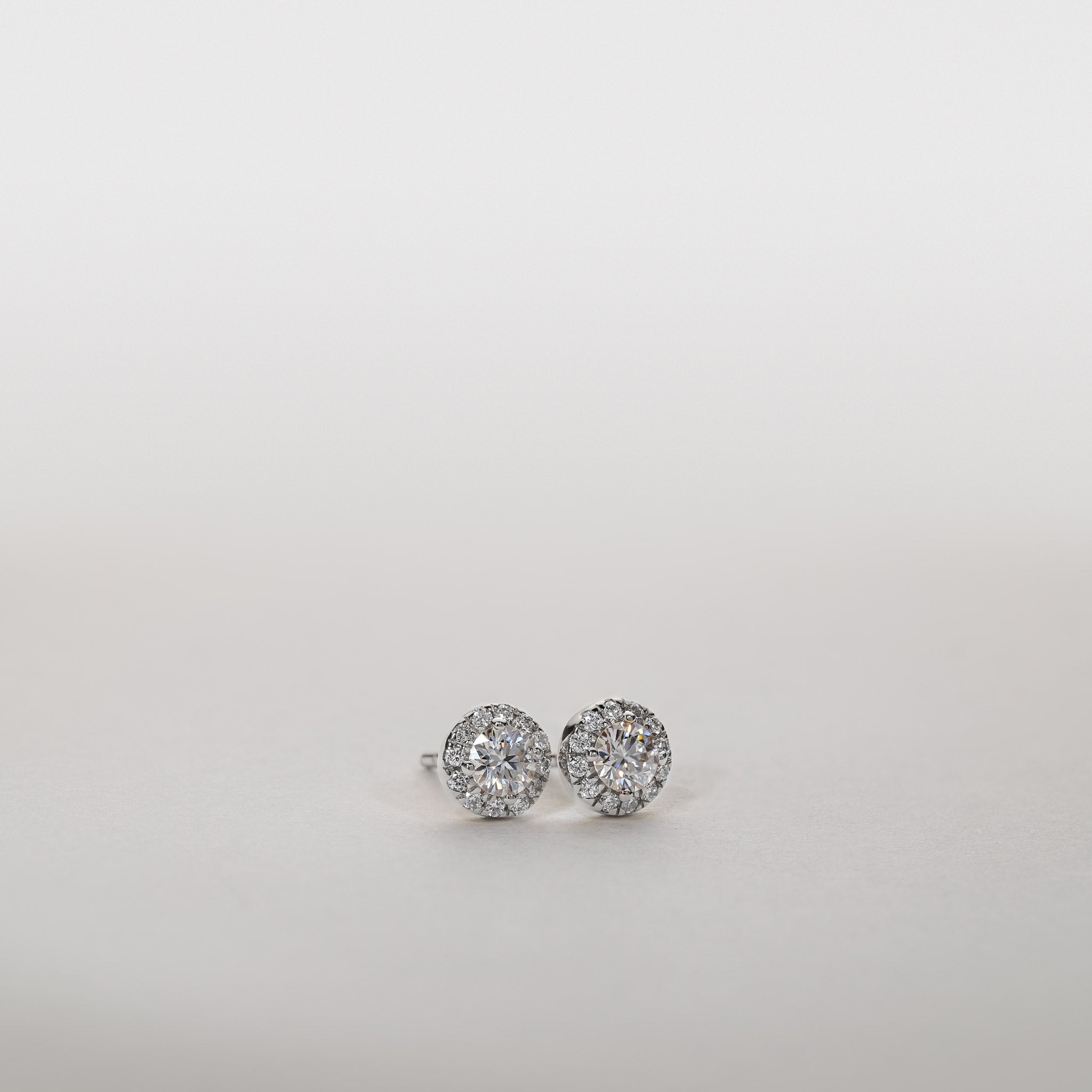 Clara – Silver Halo Studs 0.85 cts Moissanite & Lab-Grown Diamonds