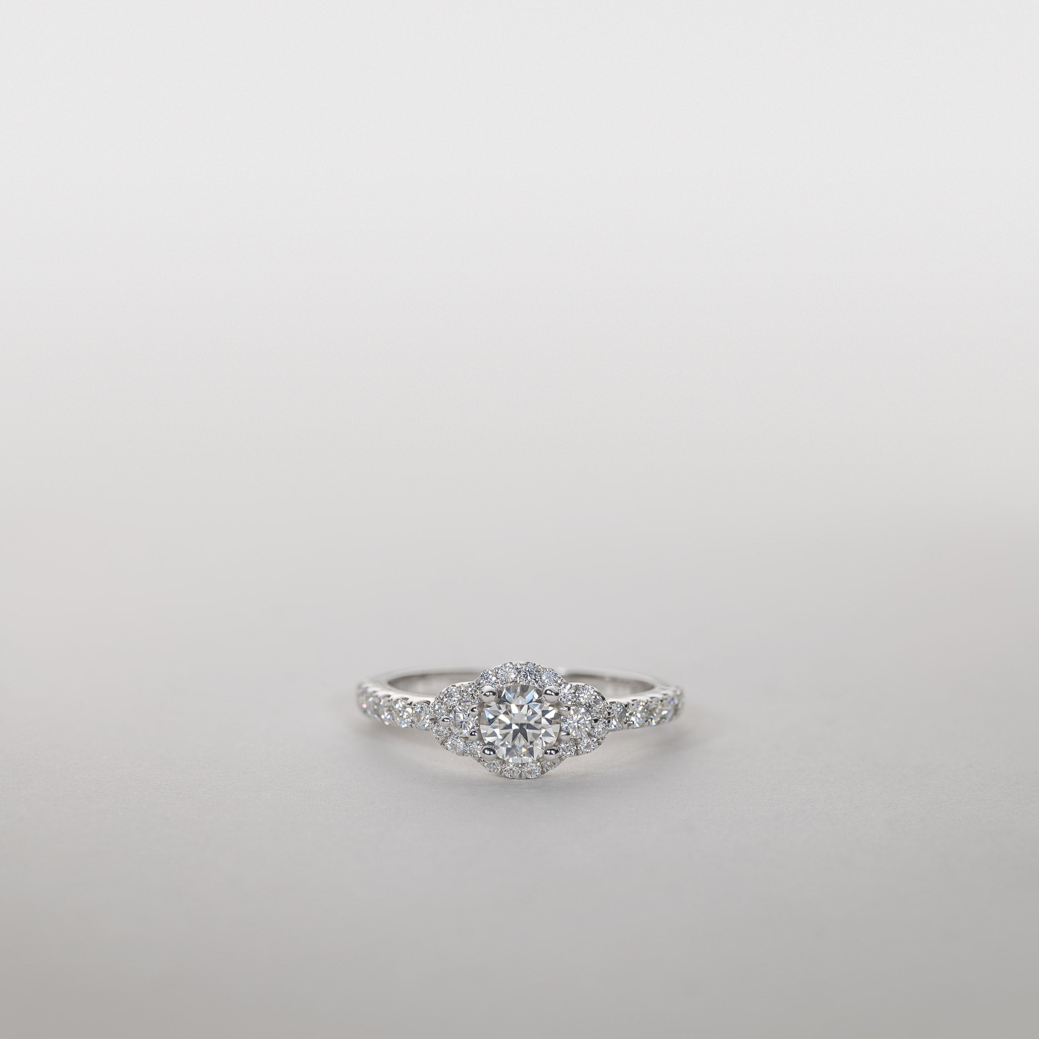 0.50ct Lab Grown Diamond Three Stone Ring Pavé band 14K Gold Clara