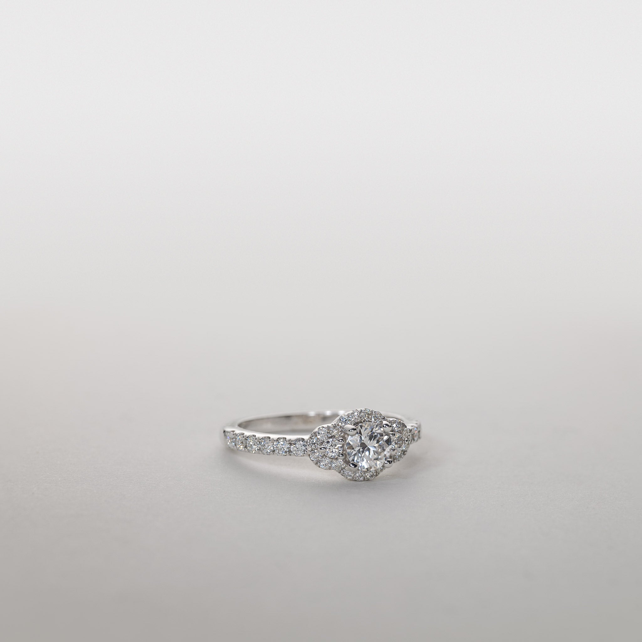 0.50ct Lab Grown Diamond Three Stone Ring Pavé band 14K Gold Clara