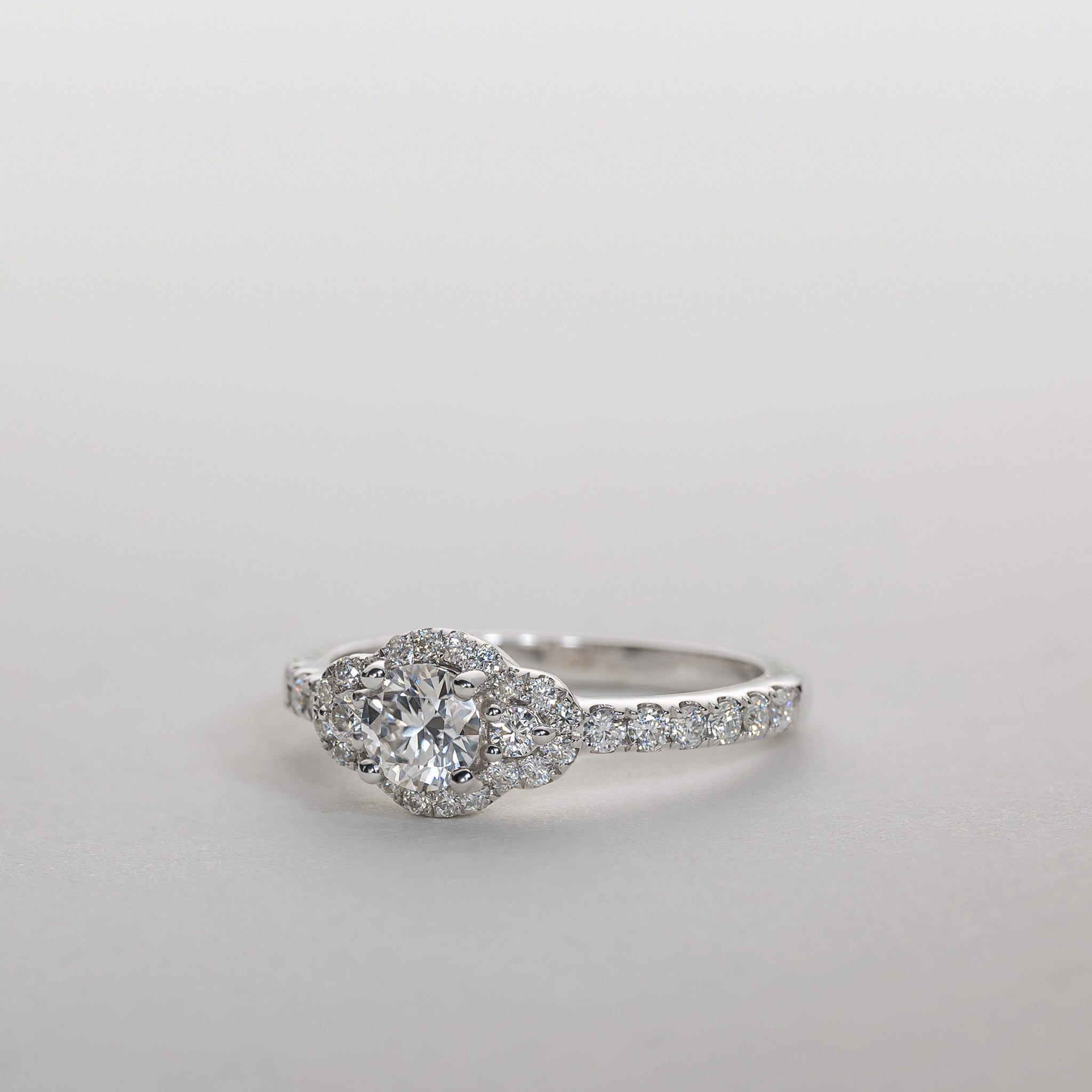 0.50ct Lab Grown Diamond Three Stone Ring Pavé band 14K Gold Clara