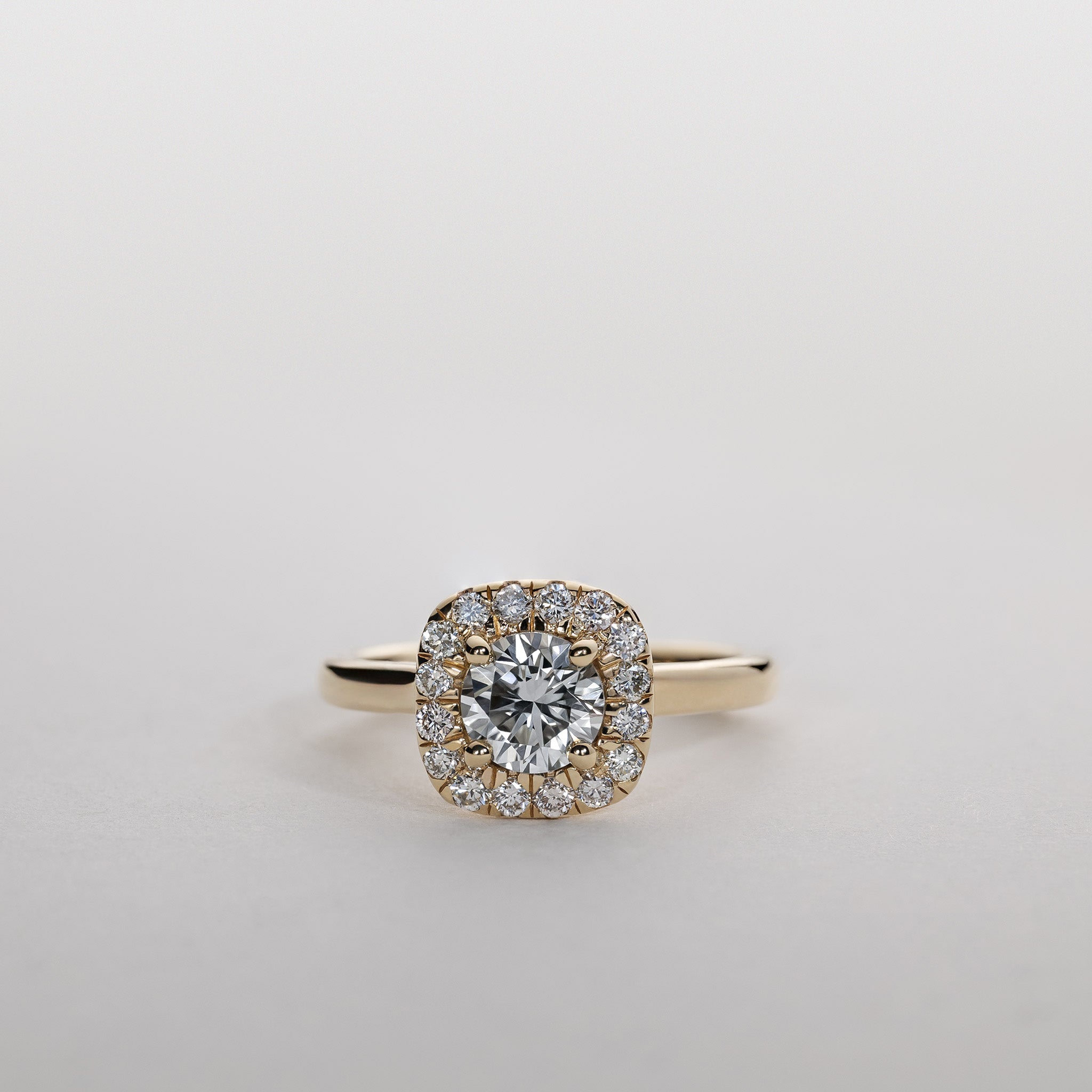 0.75ct lab grown Diamond cushion halo ring 14k gold clara