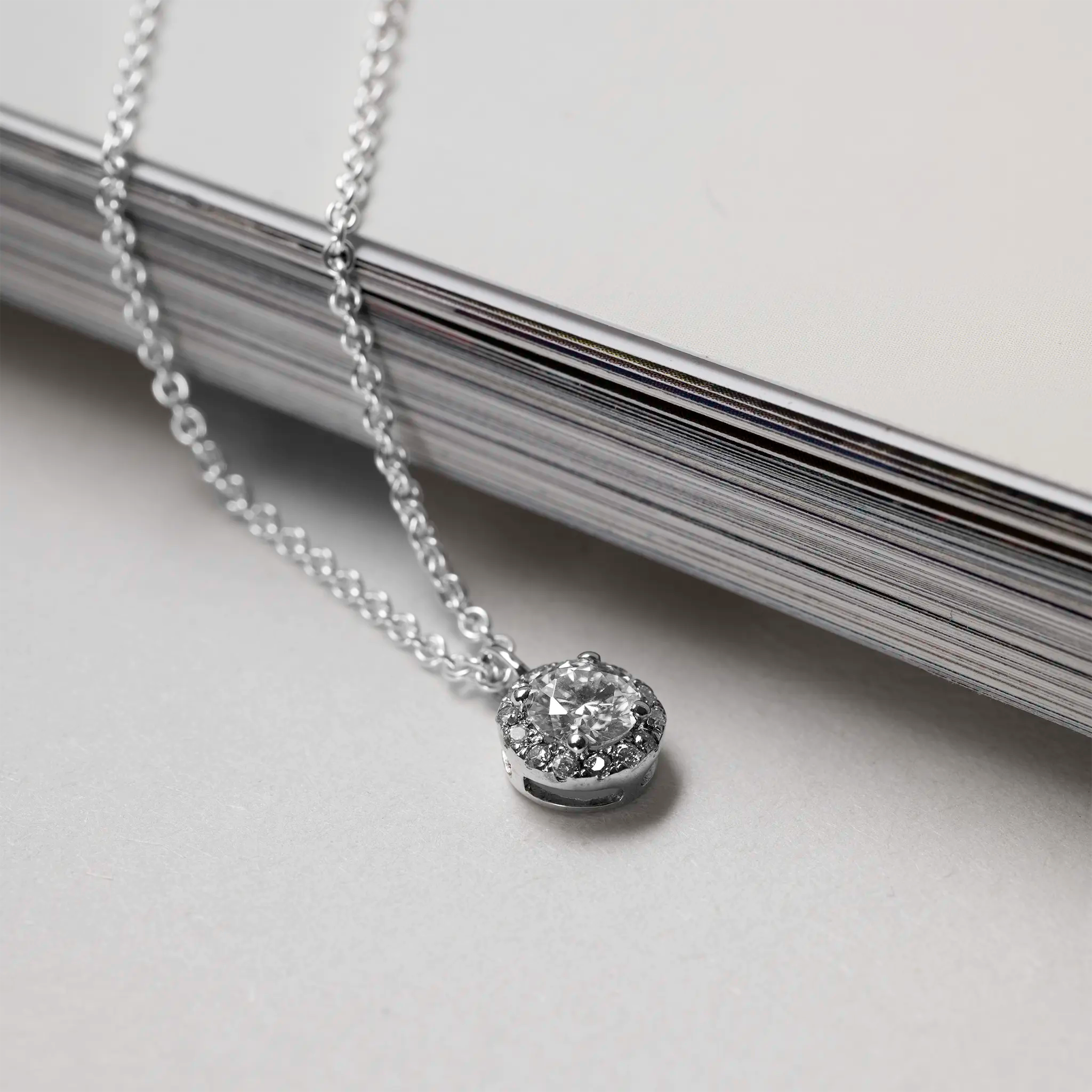 Silver Moissanite Halo pendant Pavé Lab Grown Diamonds Clara