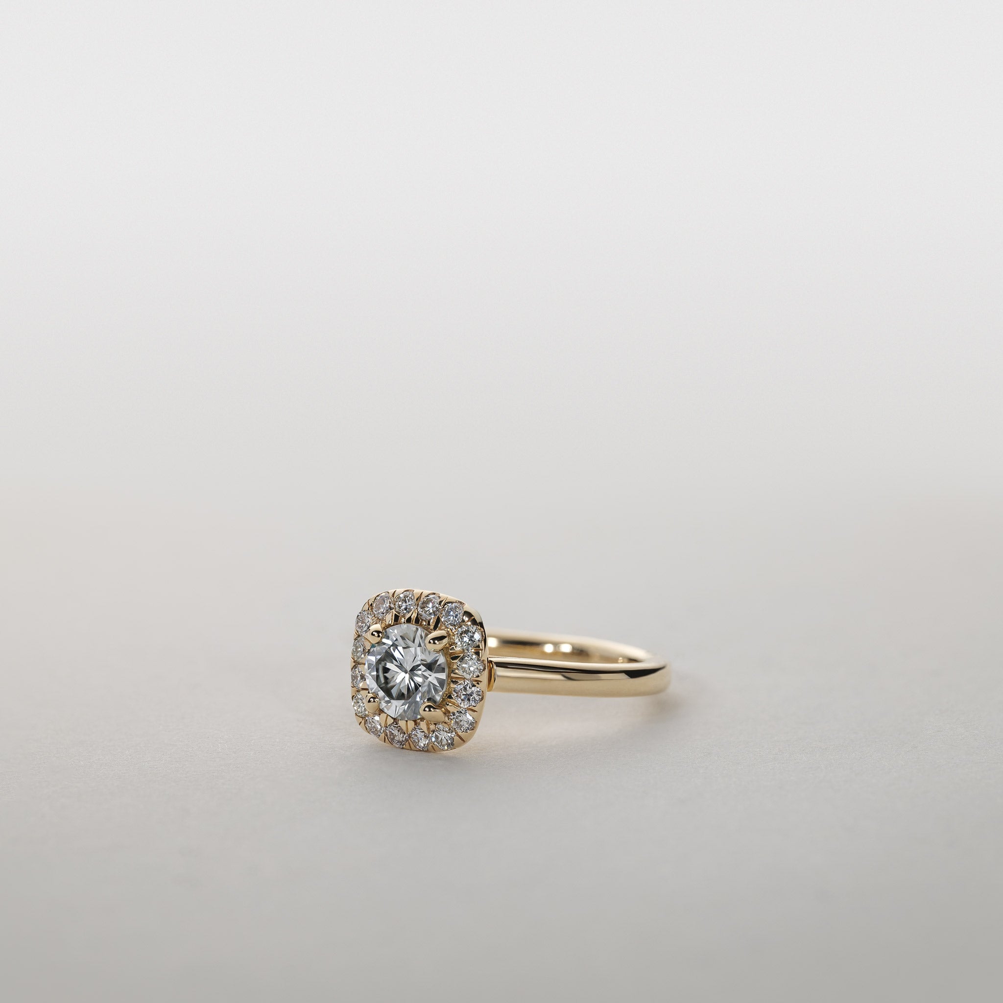 1.0ct Moissanite cushion halo ring pave diamond 14k gold clara