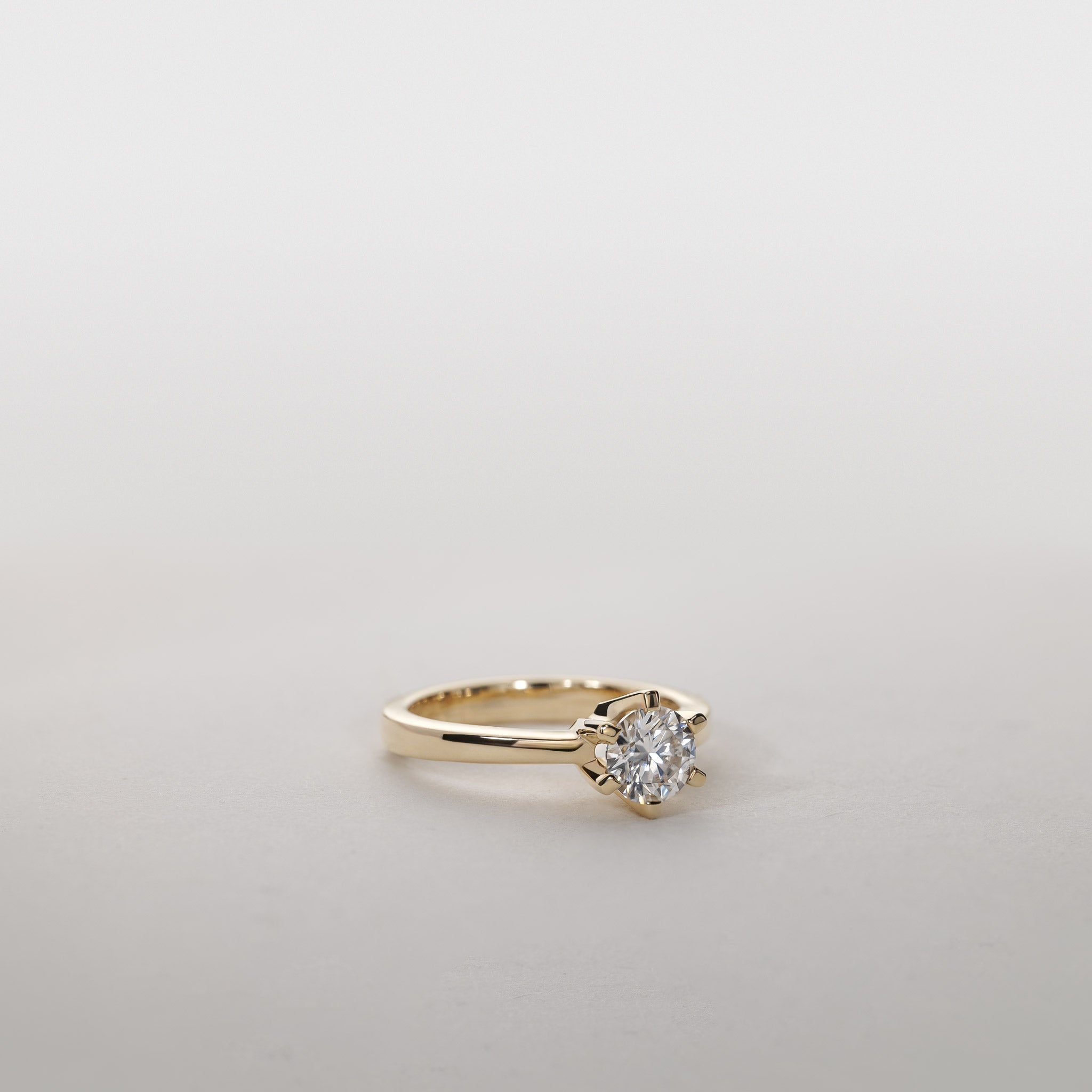 Amber Six-Prong Solitaire Ring – 0.75 ct Moissanite 14K Gold