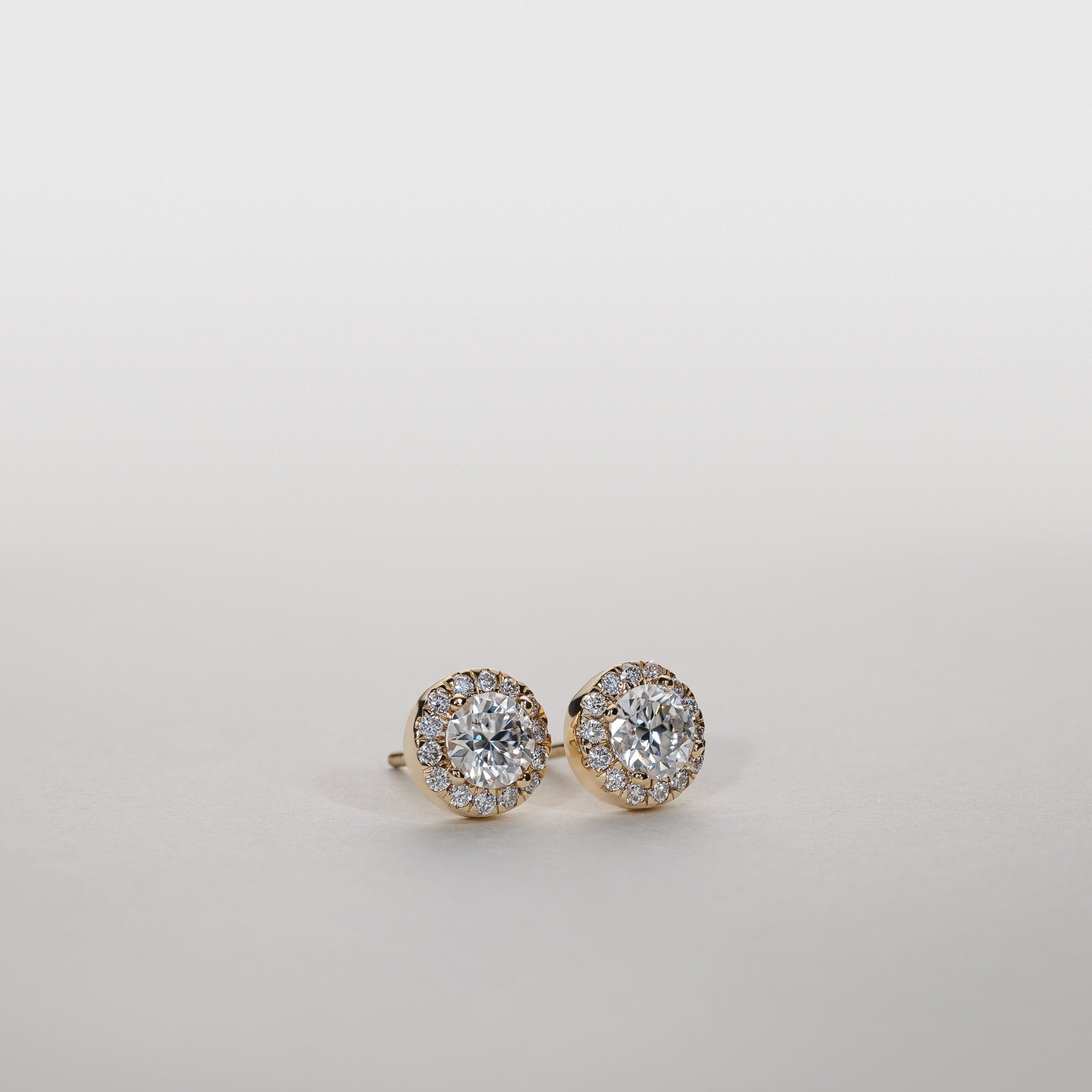 1.5ct lab grown Diamond halo stud earrings 14K gold clara