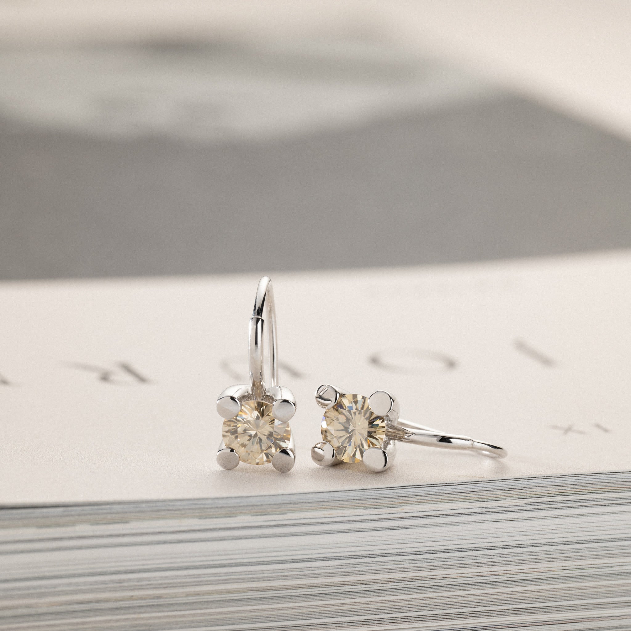 Miriam solitaire earrings 2x0.75ct light champagne moissanite silver