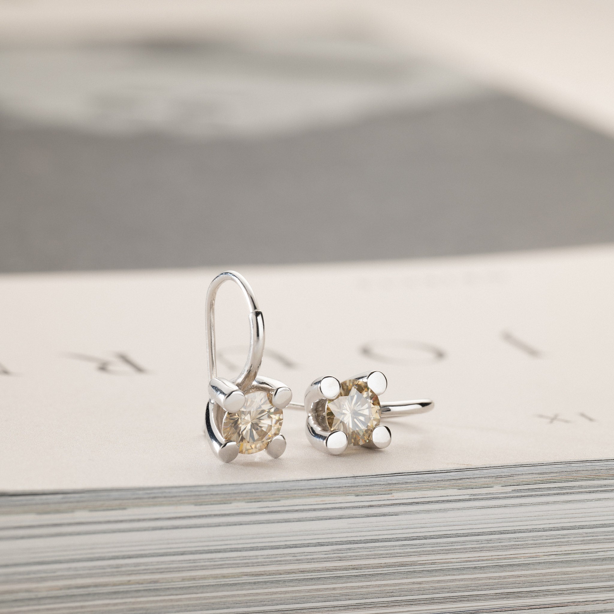 Miriam solitaire earrings 2x0.75ct light champagne moissanite silver