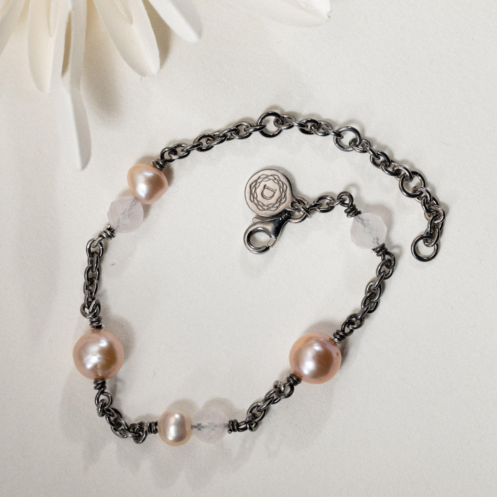 No. 09 - Freshwater pearl & semi-precious stone bracelet in black rhodium silver