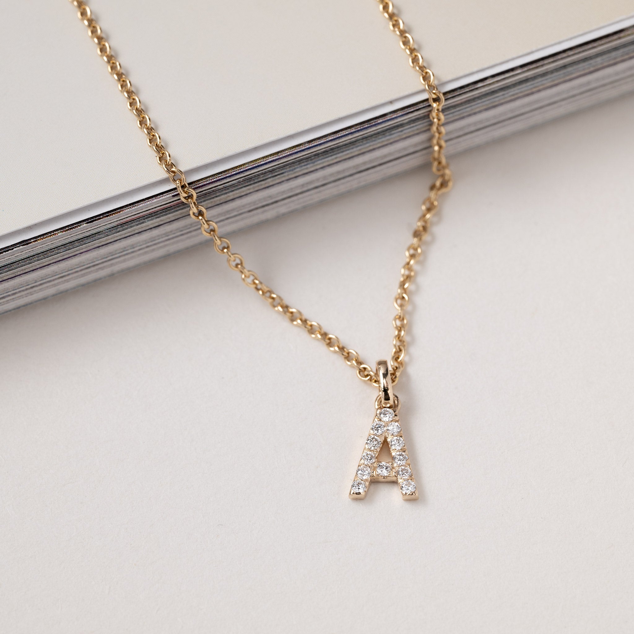 Jocelyn – Moissanite Letter Charm "A" Initial 14K Gold