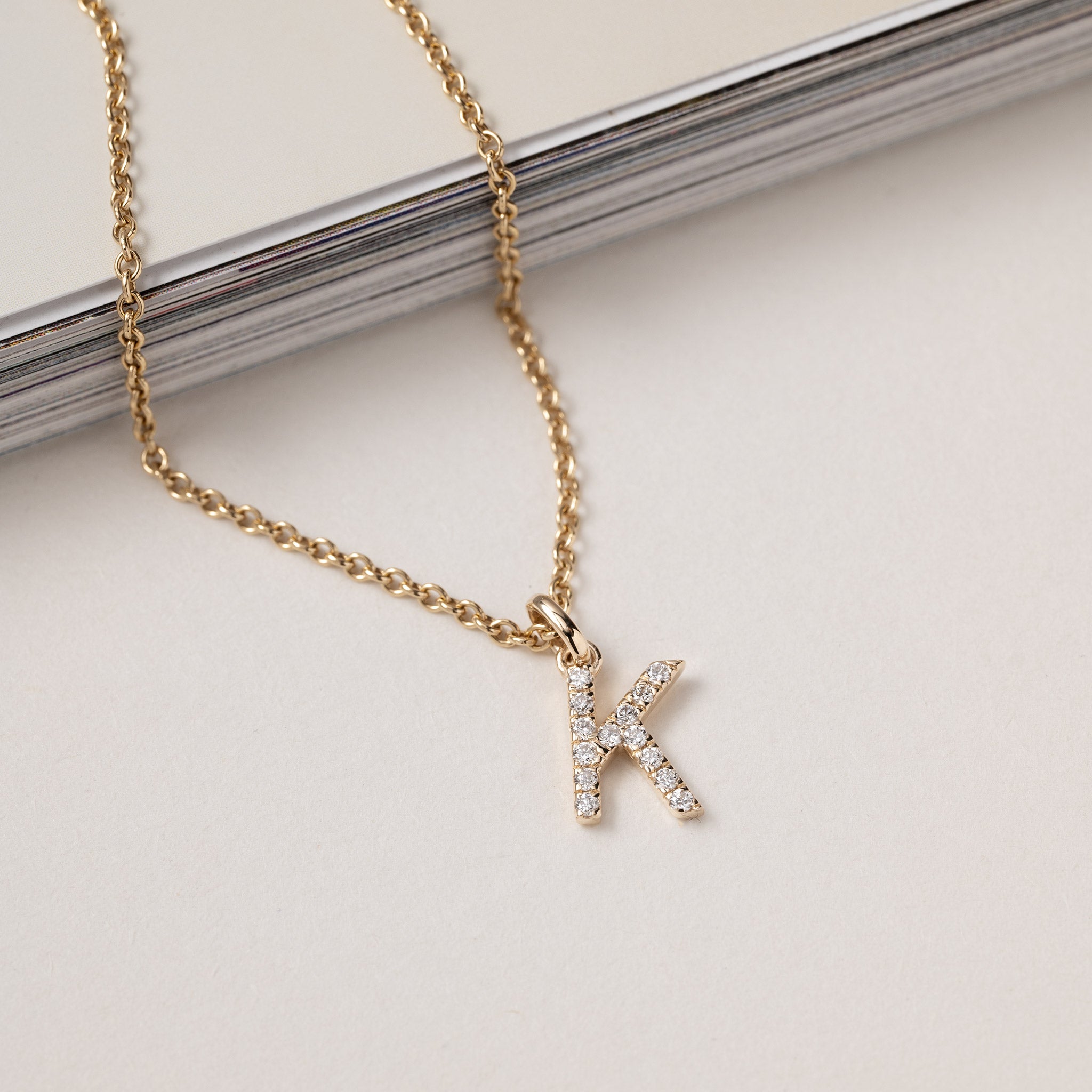 Diamond Letter Charm "K" Initial 14K Gold Jocelyn