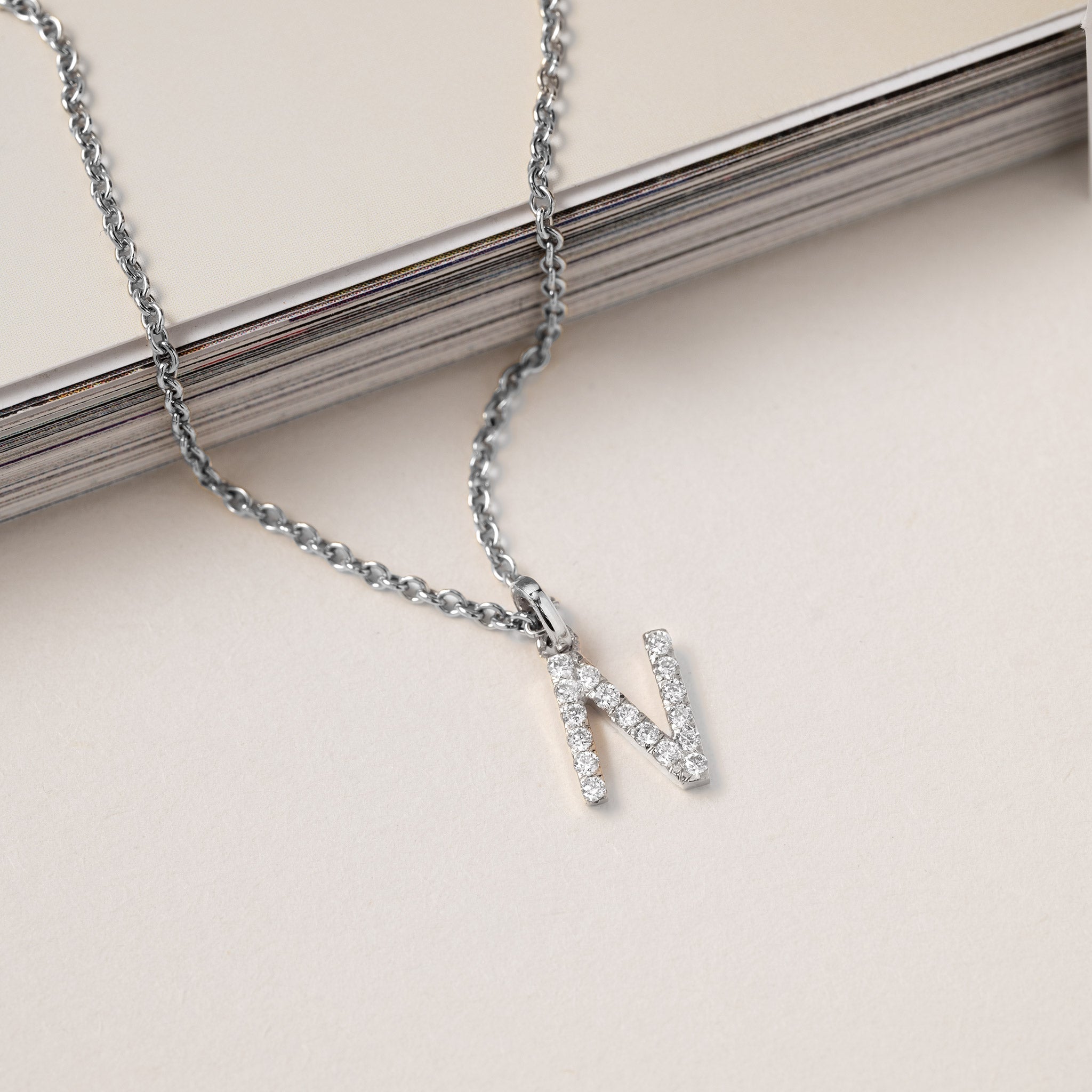 Diamond letter Charm "N" initial 14K Gold Jocelyn