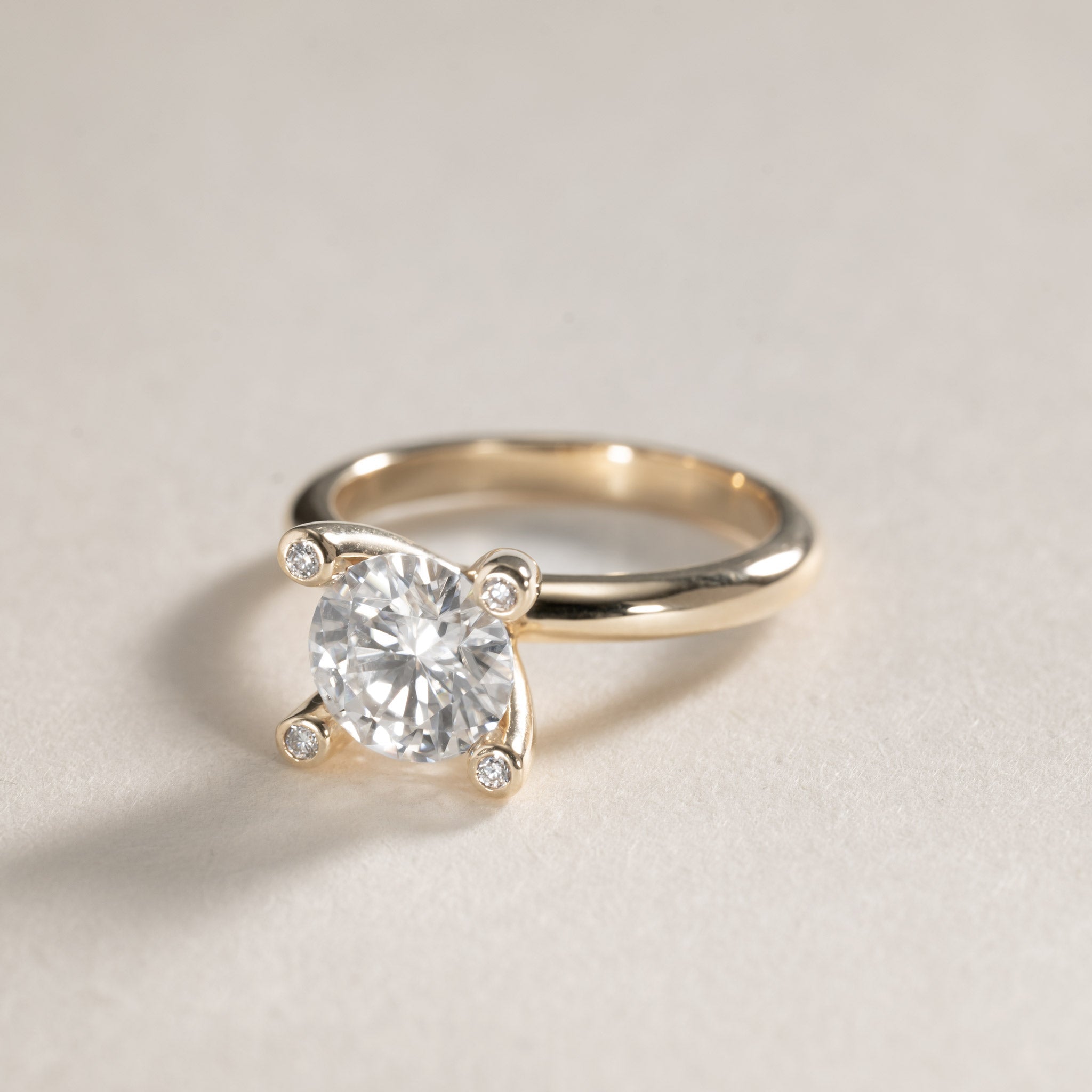 Miriam – 2.0ct Moissanite petite solitaire ring 14K Gold Diamonds in Crown