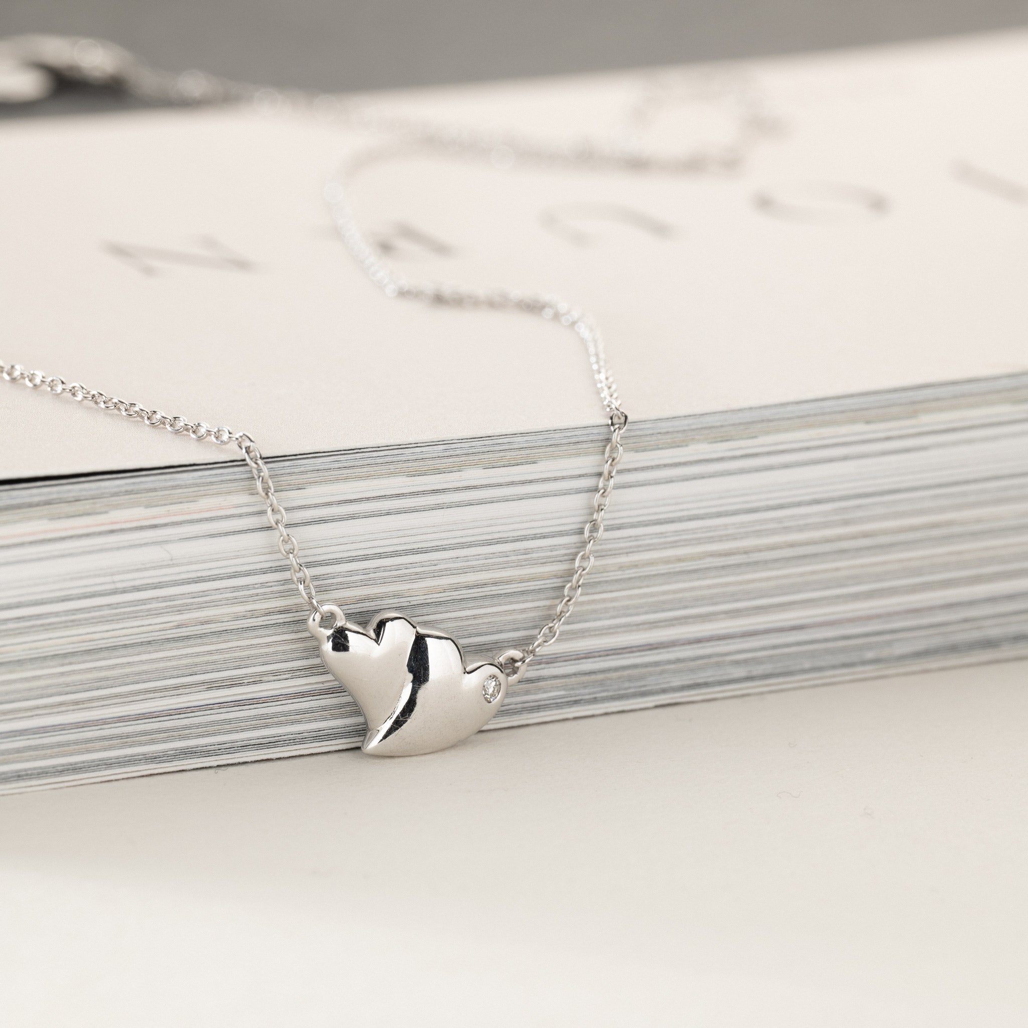Embracing hearts silver 0.03ct lab grown diamond necklace Aimee