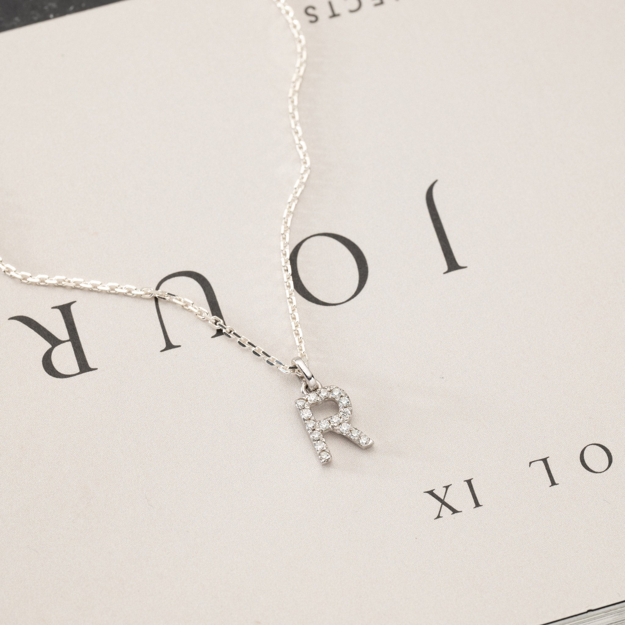 Jocelyn – Moissanite Letter Charm "R" Initial Silver