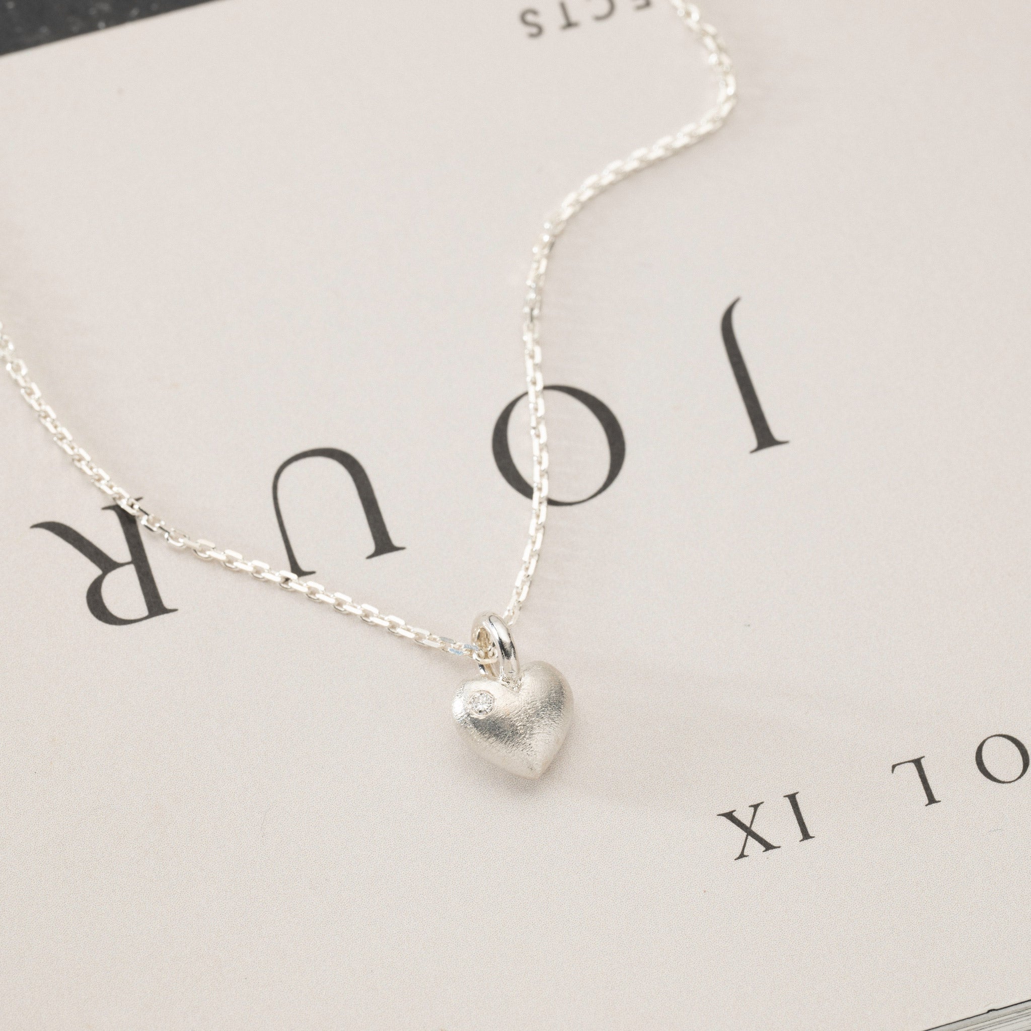 Aimee – Petite heart pendant silver 0.03ct lab grown diamond with texture