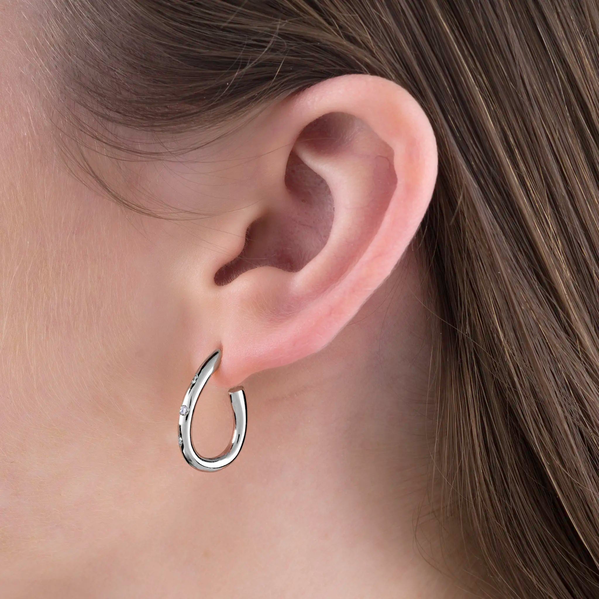 Estelle – Lab grown diamond drop creole earrings silver