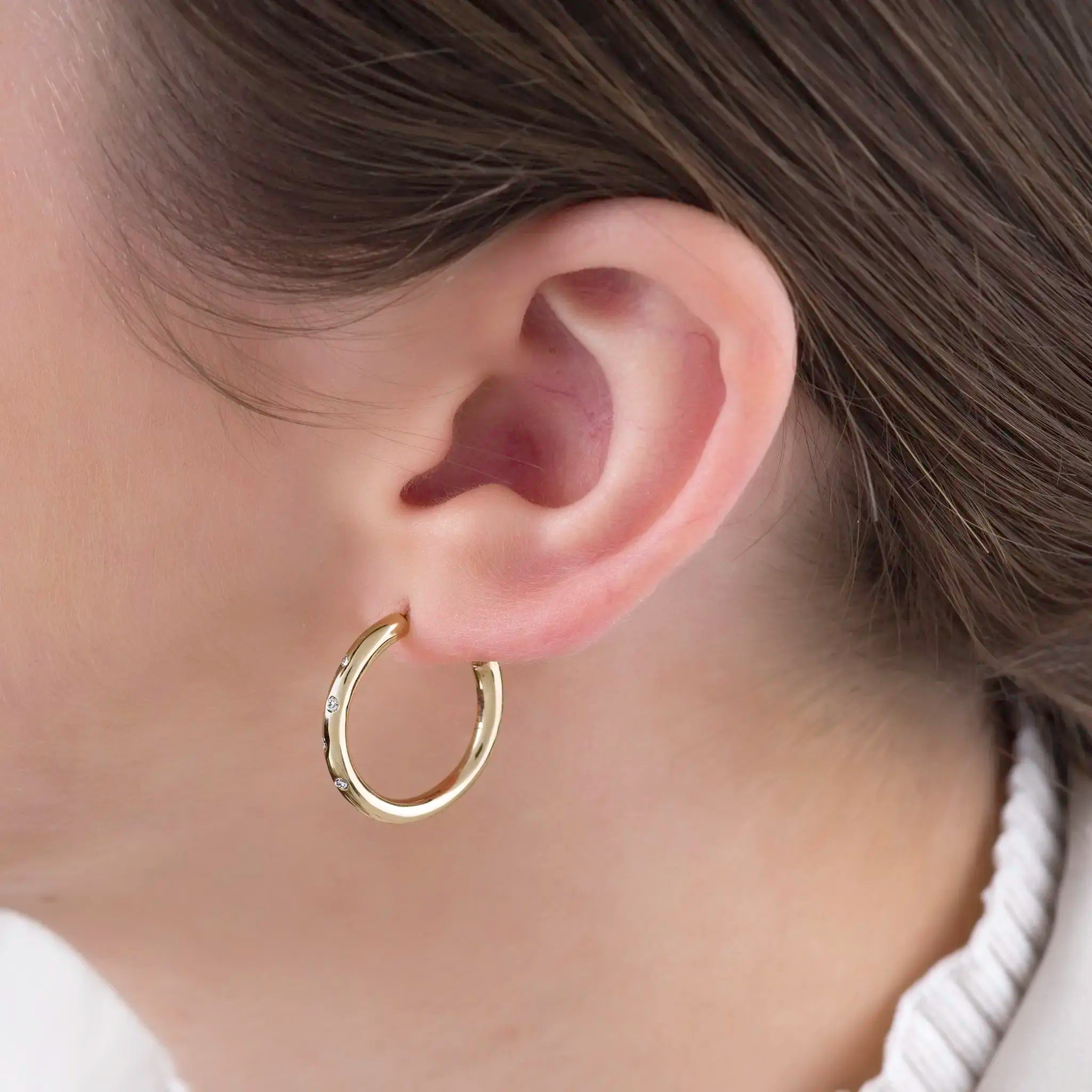 10K Yellow Gold grande creole earrings 0.20ctw lab grown diamond Estelle