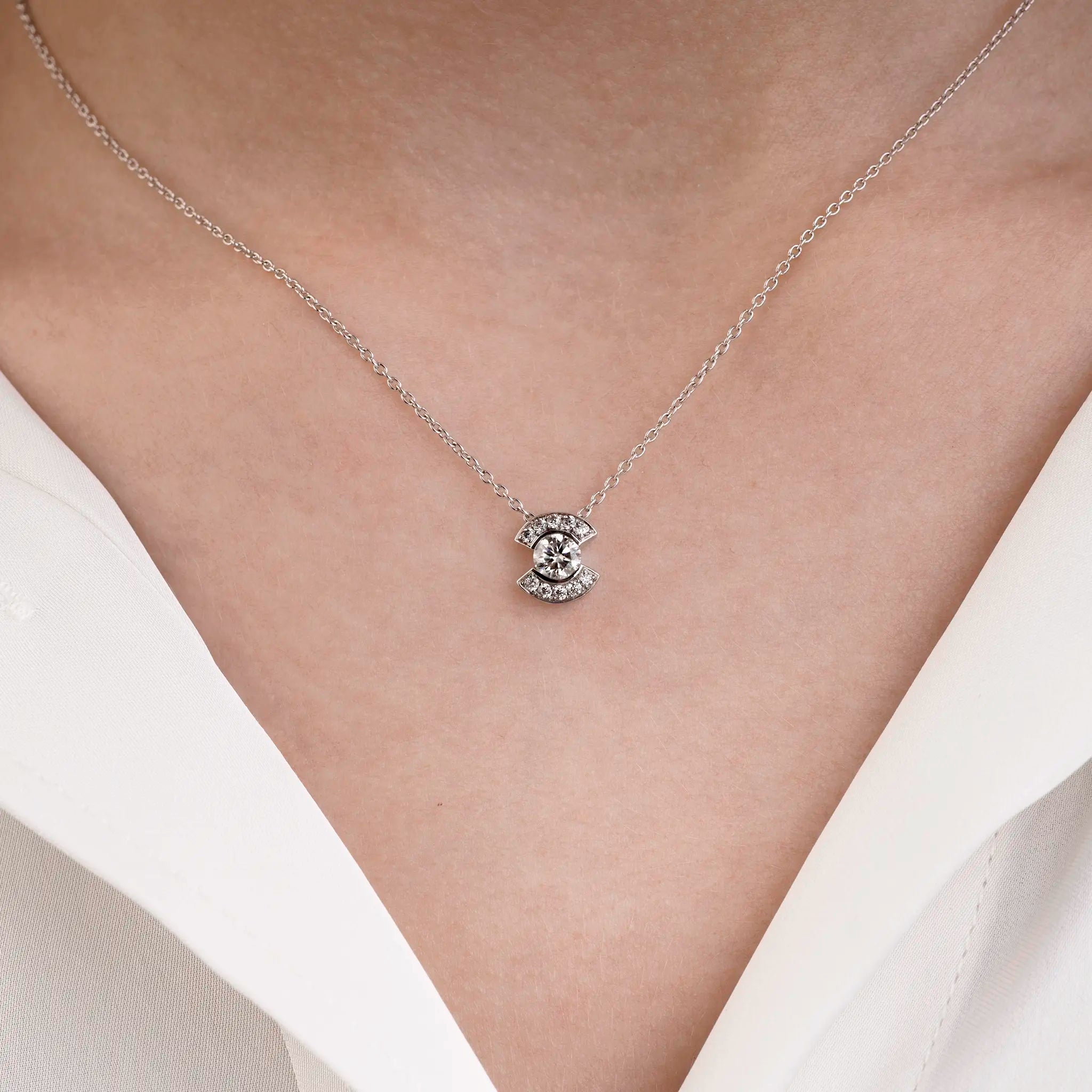 Patrice Bezel Pavé Necklace – 0.40 ct moissanite Silver