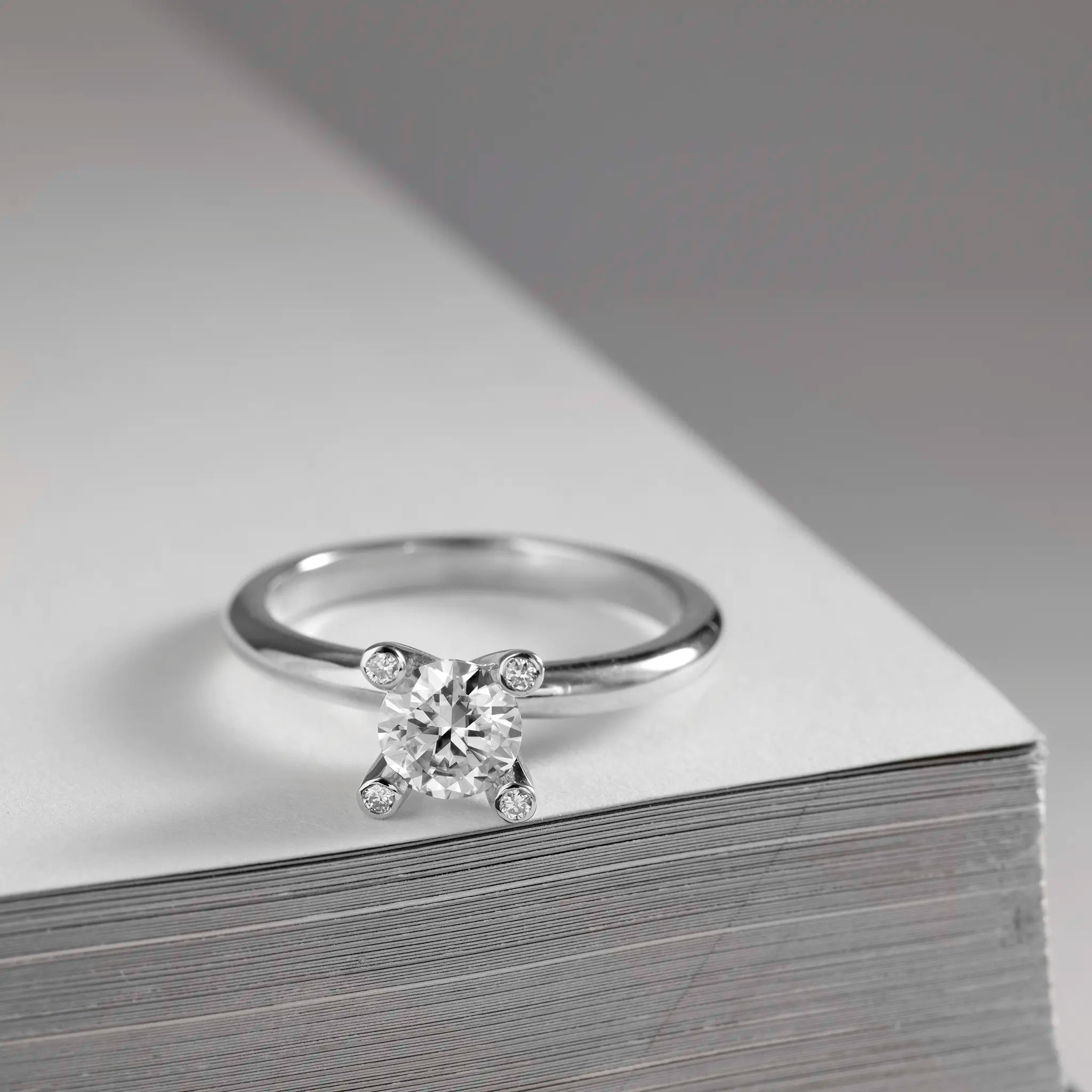 Miriam – petite solitaire ring 0.50ct Moissanite diamonds in crown silver