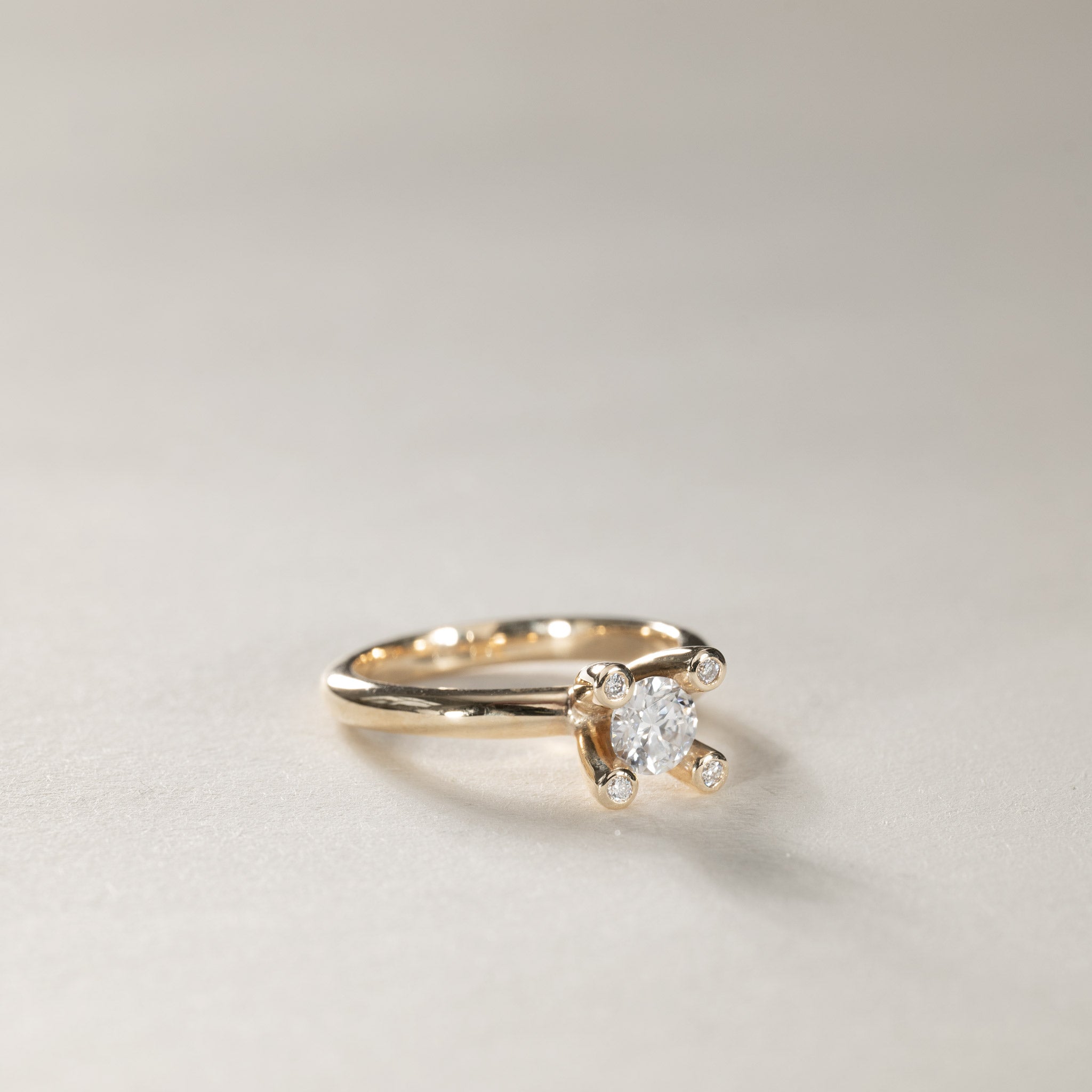 Lab grown diamond petite solitaire ring 14K Yellow Gold diamonds in crown Miriam