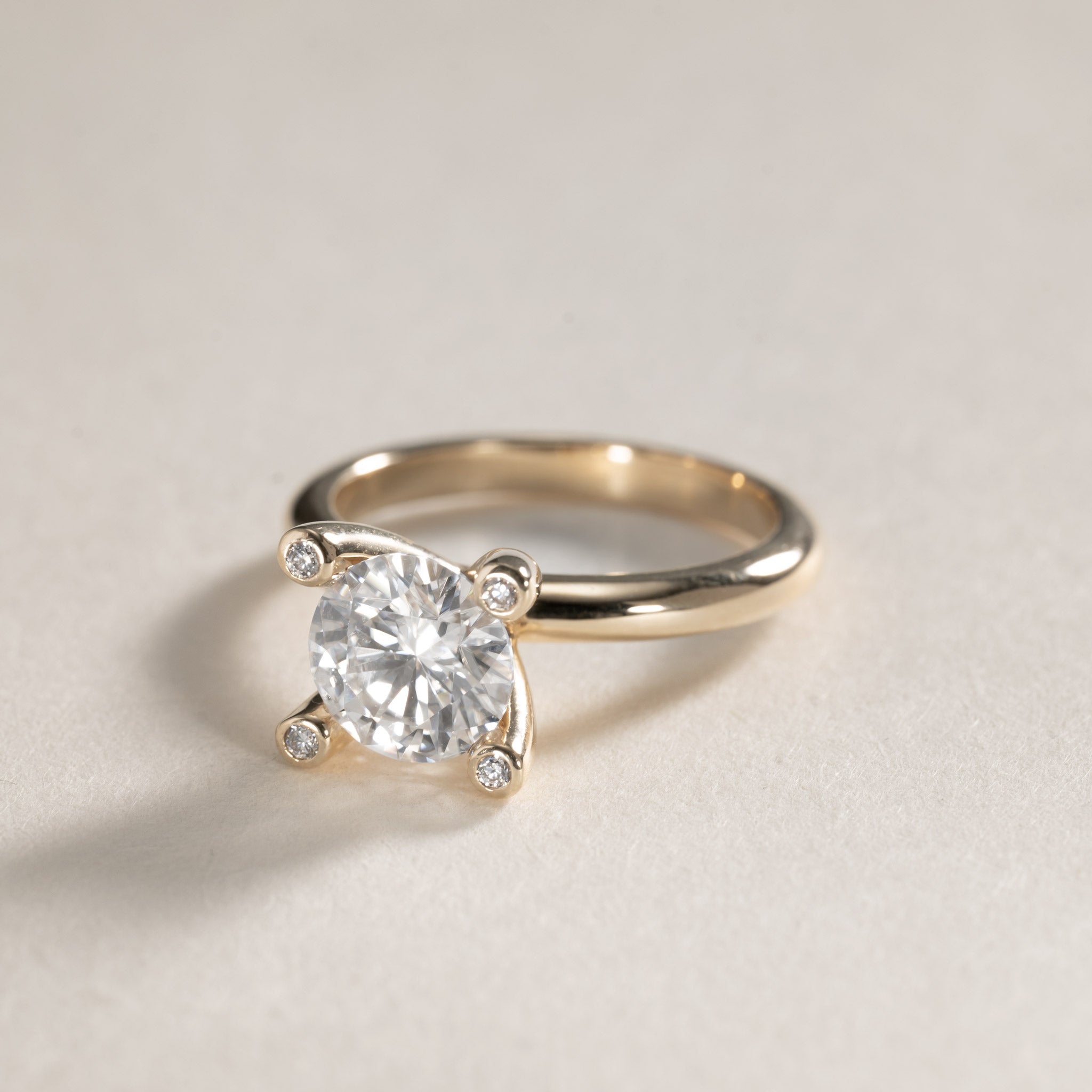 Lab grown diamond petite solitaire ring 14K Yellow Gold diamonds in crown Miriam