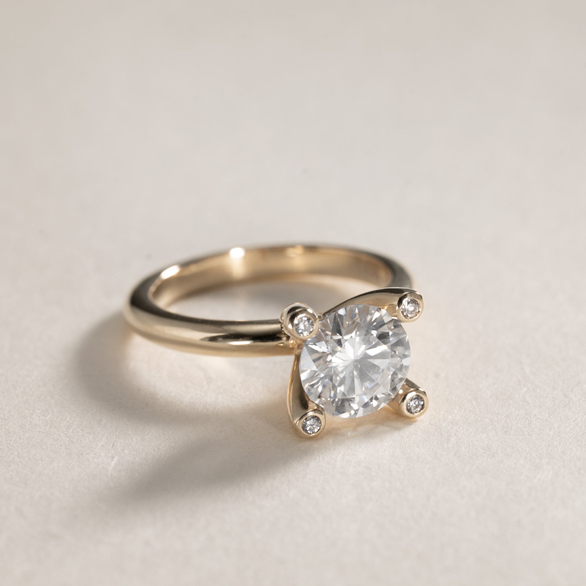 Lab grown diamond petite solitaire ring 14K Yellow Gold diamonds in crown Miriam