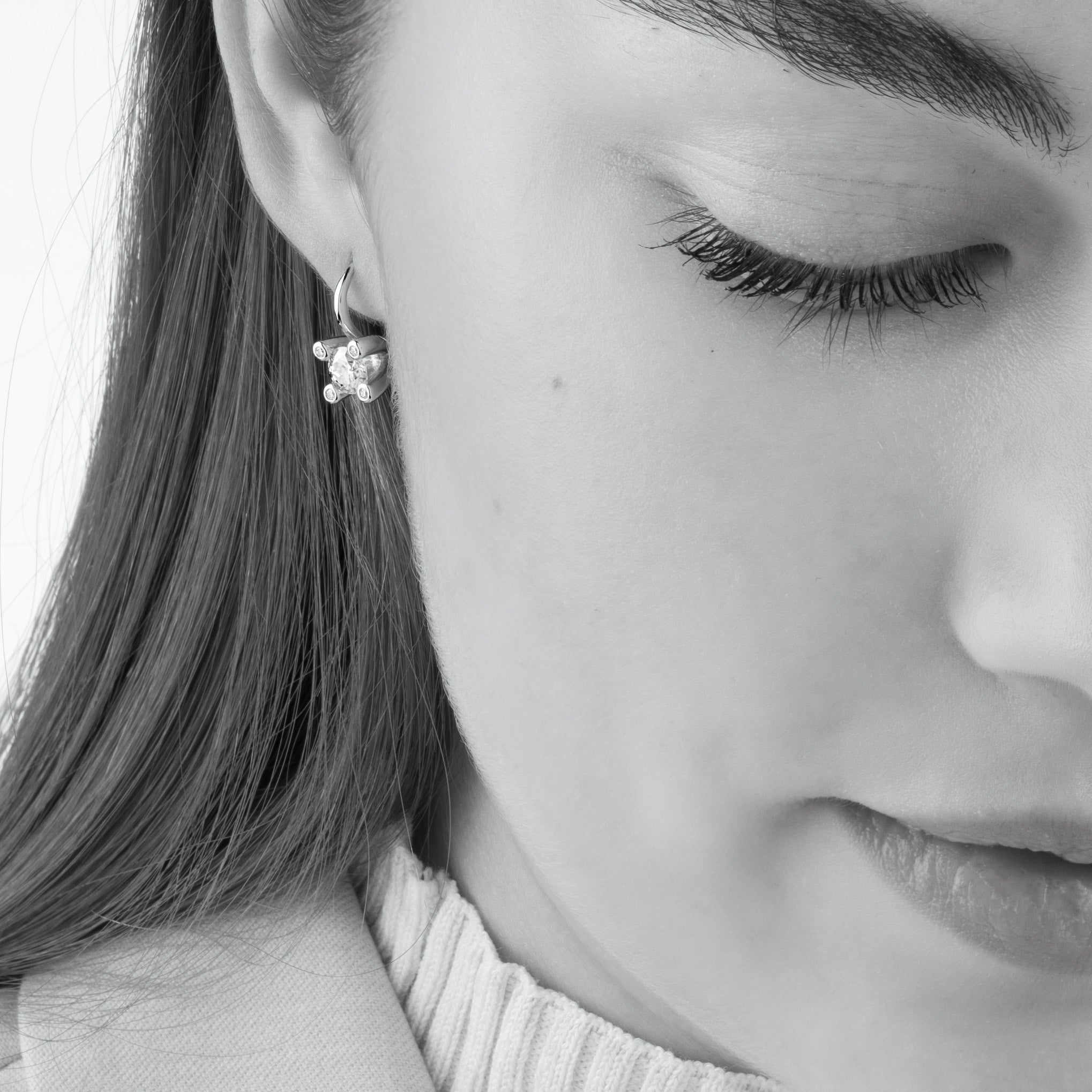 Miriam – solitaire earrings 2x0.75ct Moissanite & diamonds in crown silver