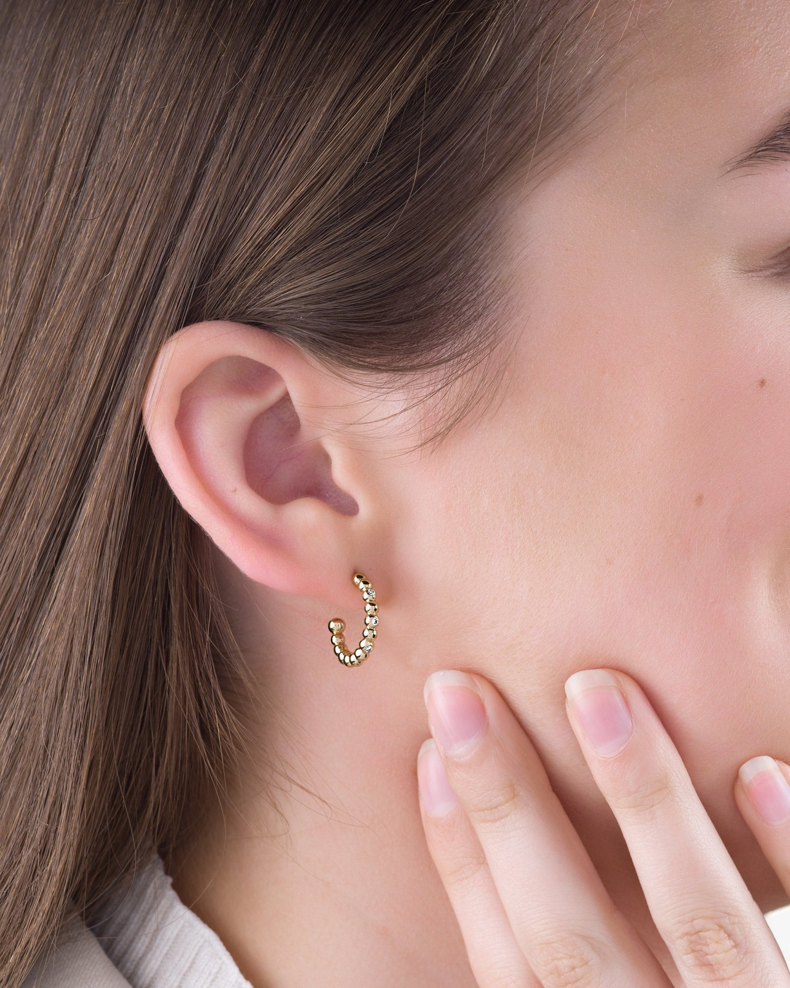 0.08ctw lab grown diamond bubble creole earrings 14K Yellow Gold Ayah