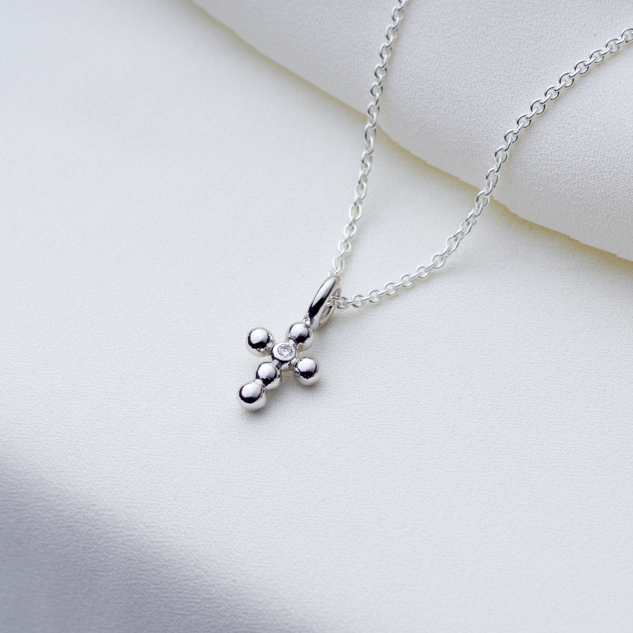 Ayah – 0.02ct lab grown diamond bubble cross pendant 14K Yellow Gold