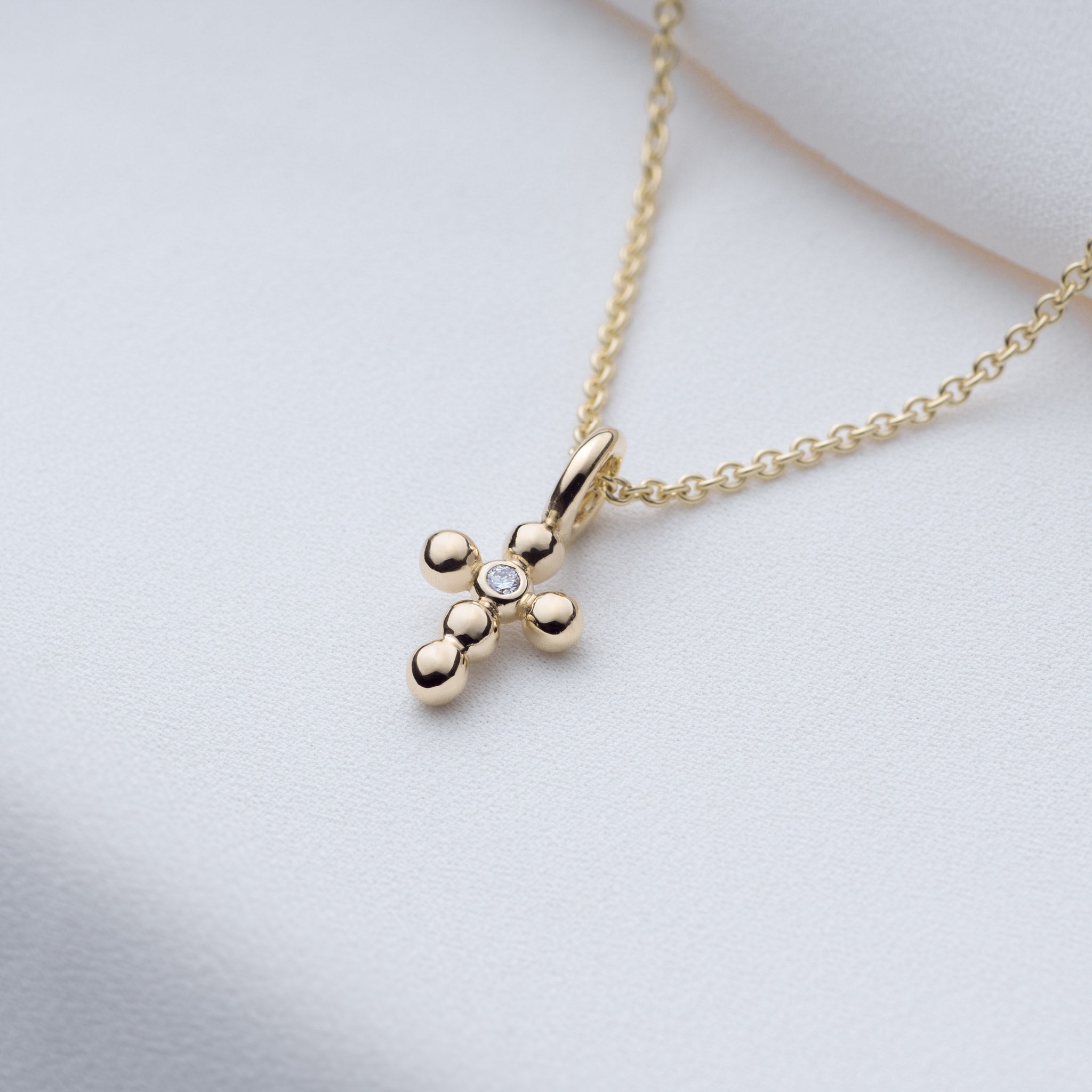 Ayah – 0.02ct lab grown diamond bubble cross pendant 14K Yellow Gold