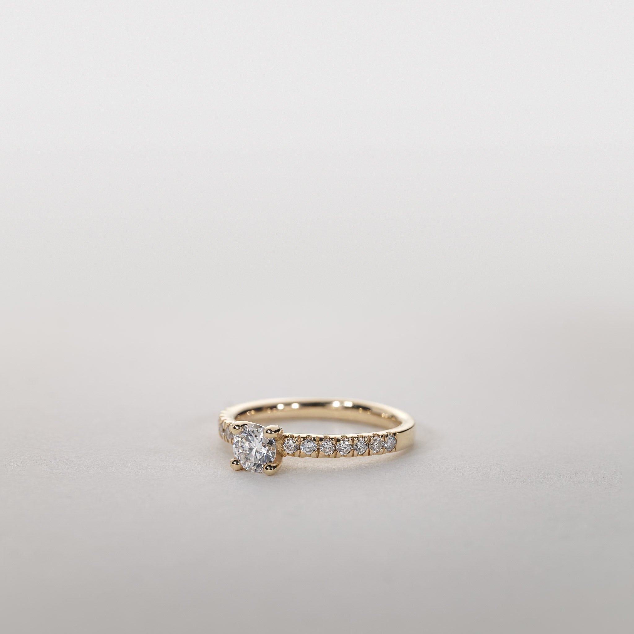 0.25ct Moissanite Solitaire Ring Diamond Pavé Band 14K Gold clara