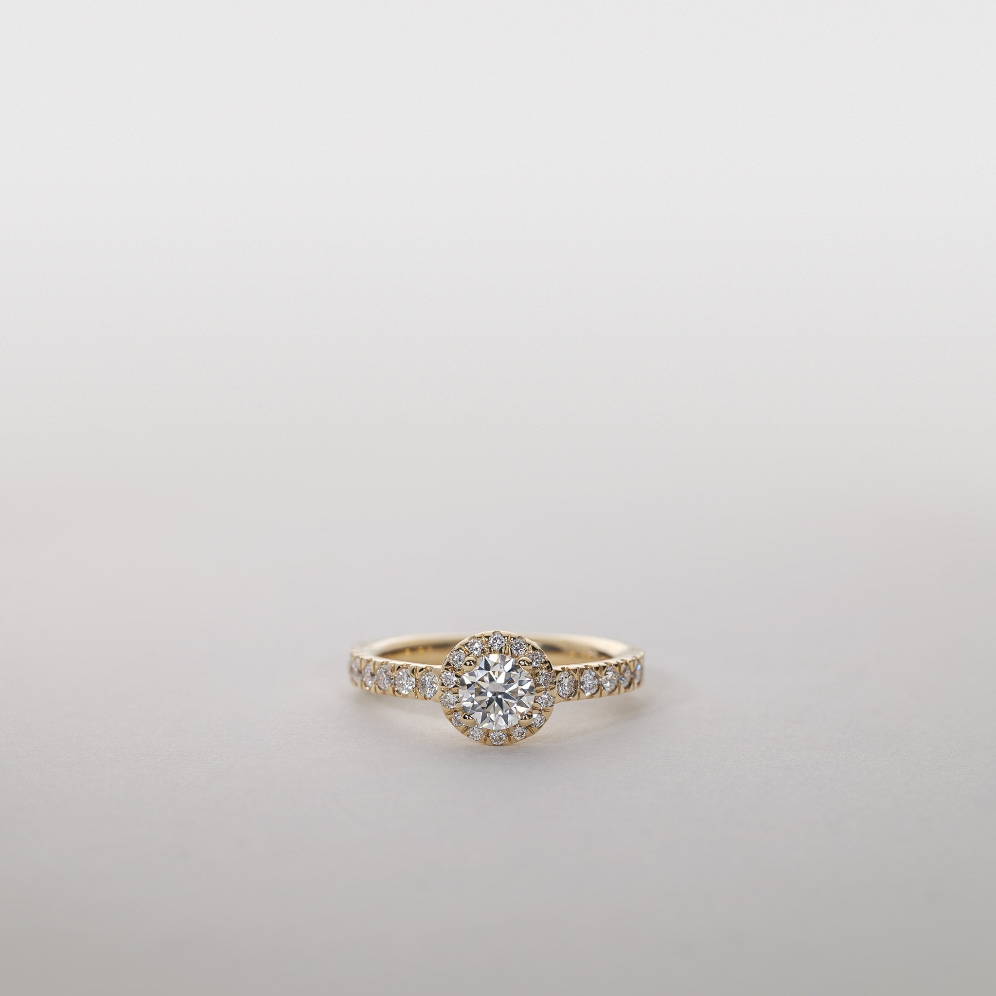 0.50ct Lab Grown Diamond Halo ring Pavé band 14K Gold Clara