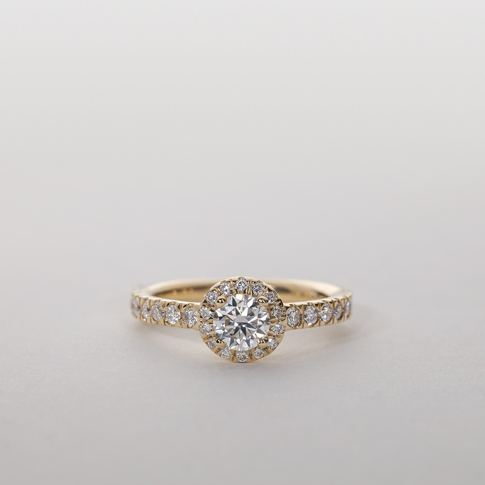 0.50ct Lab Grown Diamond Halo ring Pavé band 14K Gold Clara