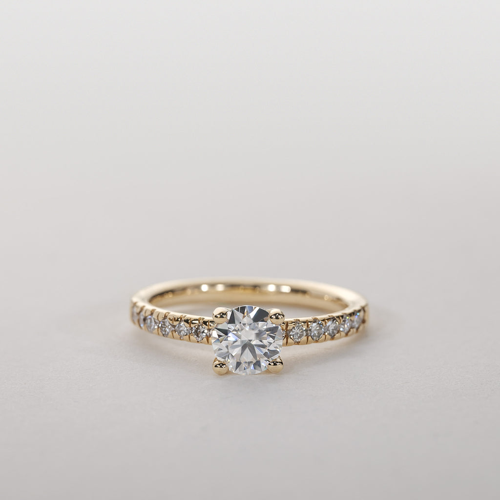 Clara Pavé Four-Prong Solitaire Ring – 1.85 ct Lab-Grown Diamonds Gold