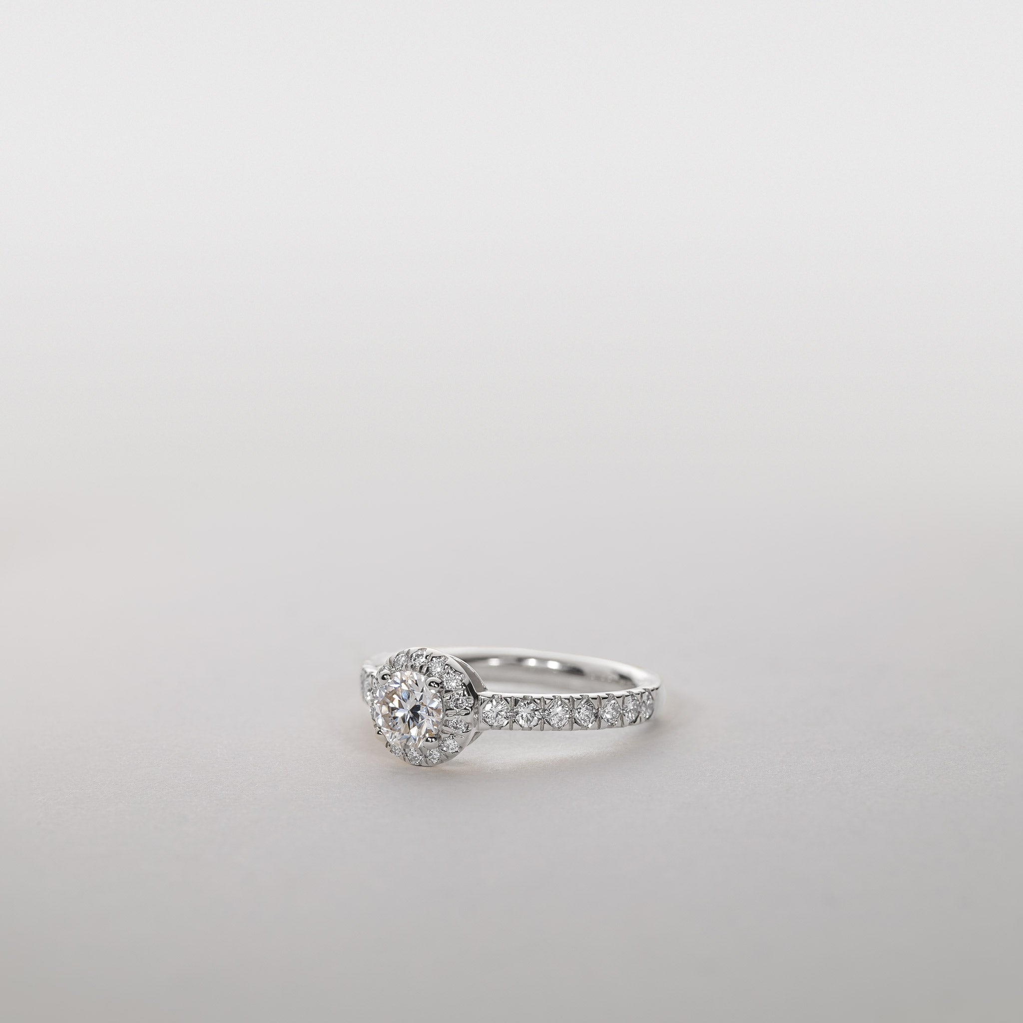 Clara Silver Moissanite Halo Ring with Lab Grown Diamond Pavé-Set Band