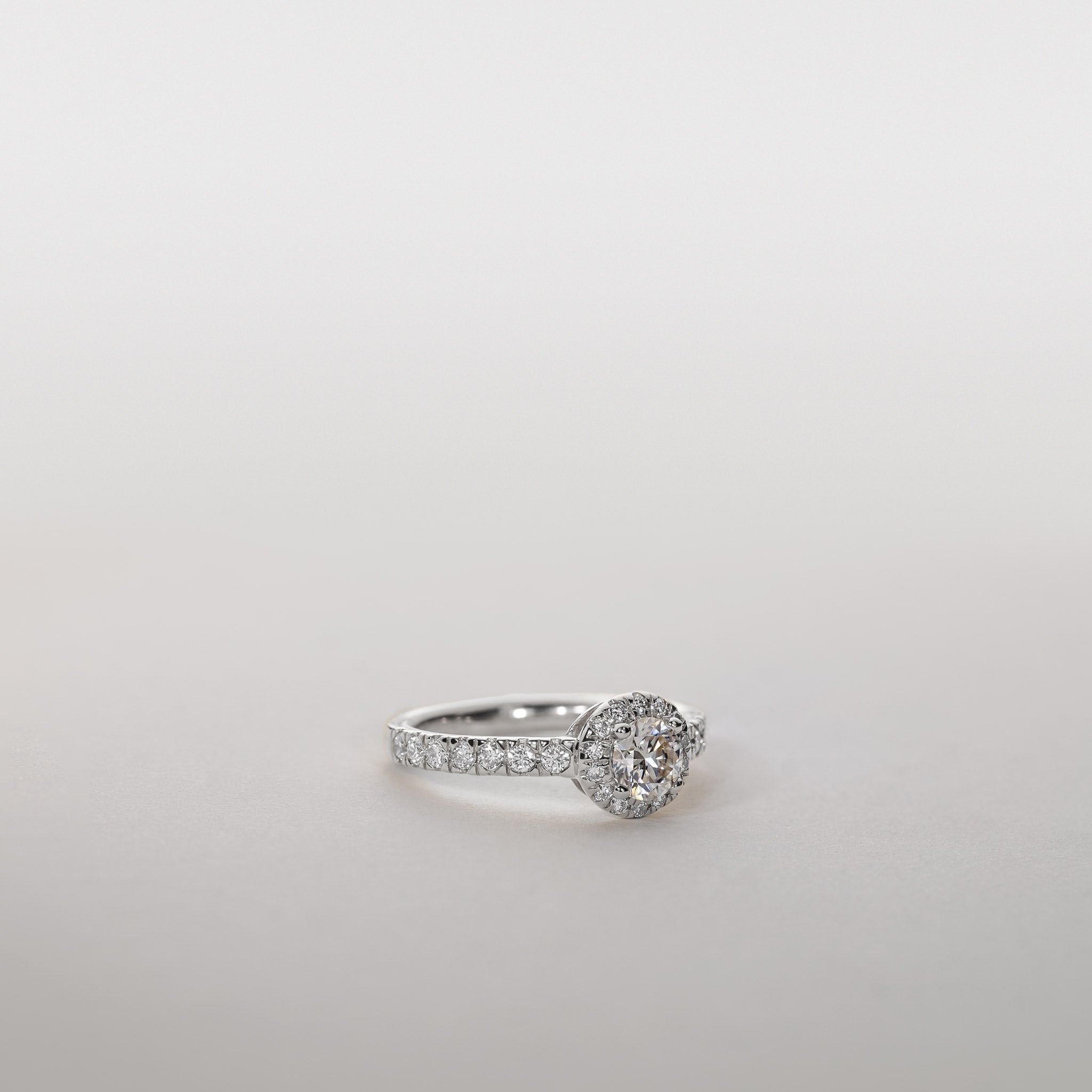 Clara Silver Moissanite Halo Ring with Lab Grown Diamond Pavé-Set Band