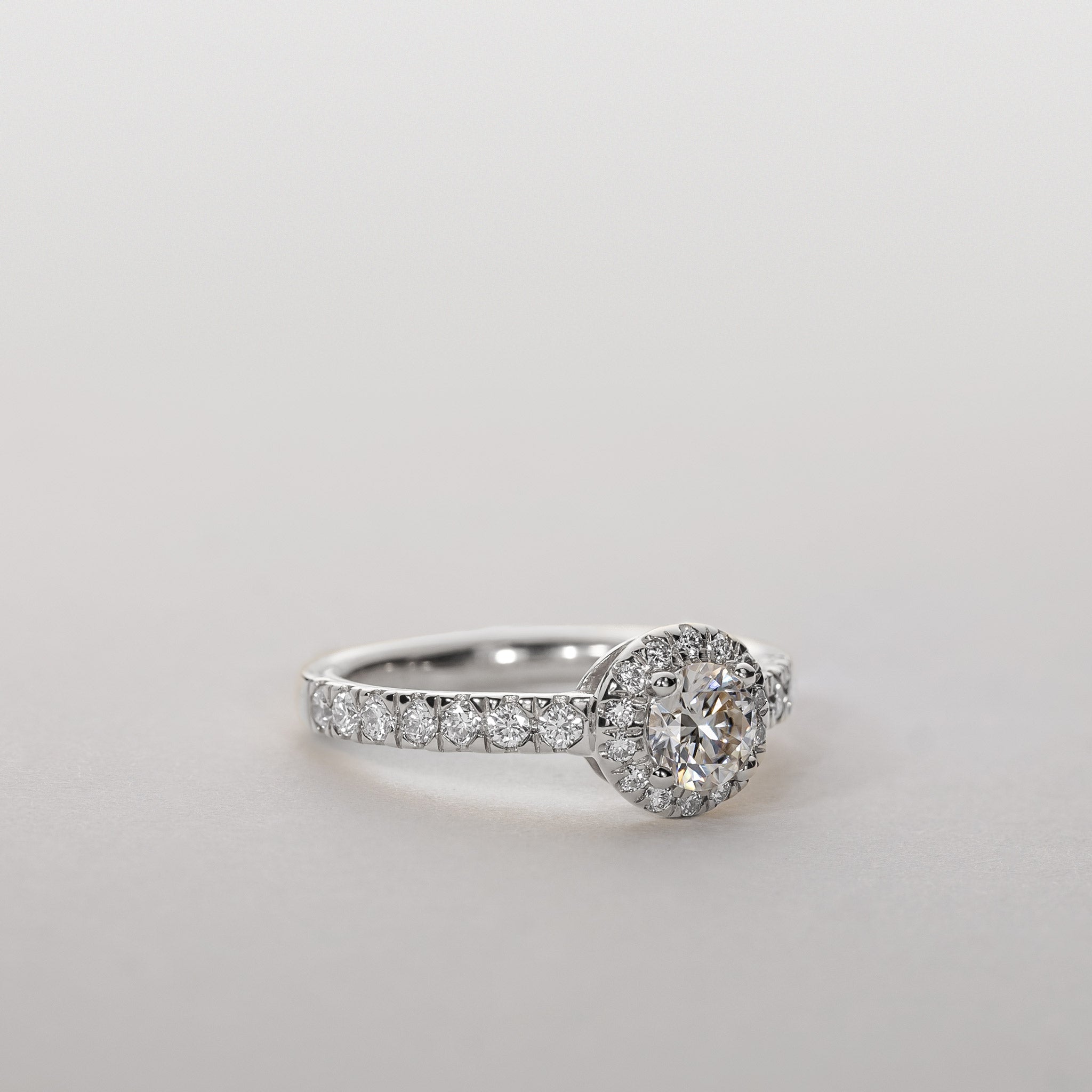 Clara Silver Moissanite Halo Ring with Lab Grown Diamond Pavé-Set Band