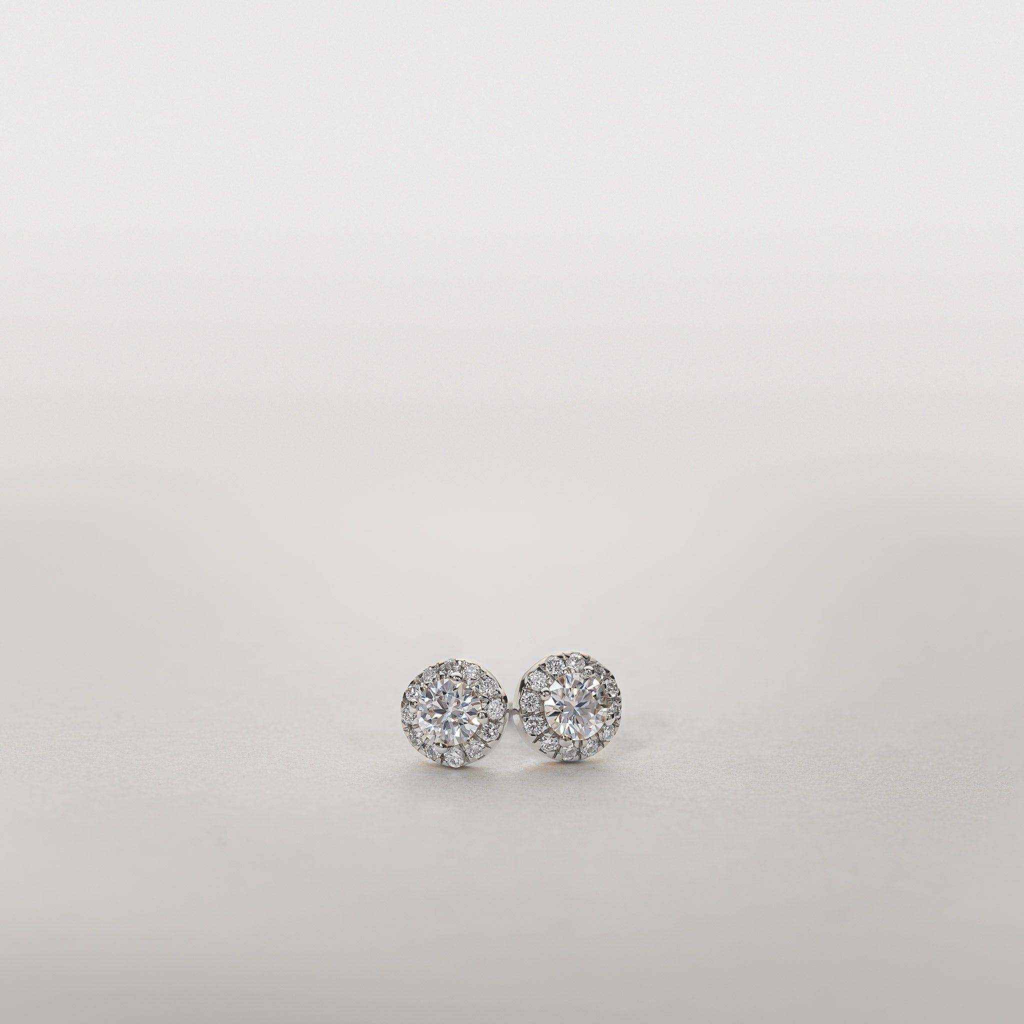 0.50ct Moissanite halo stud earrings pavé diamonds 14k gold clara