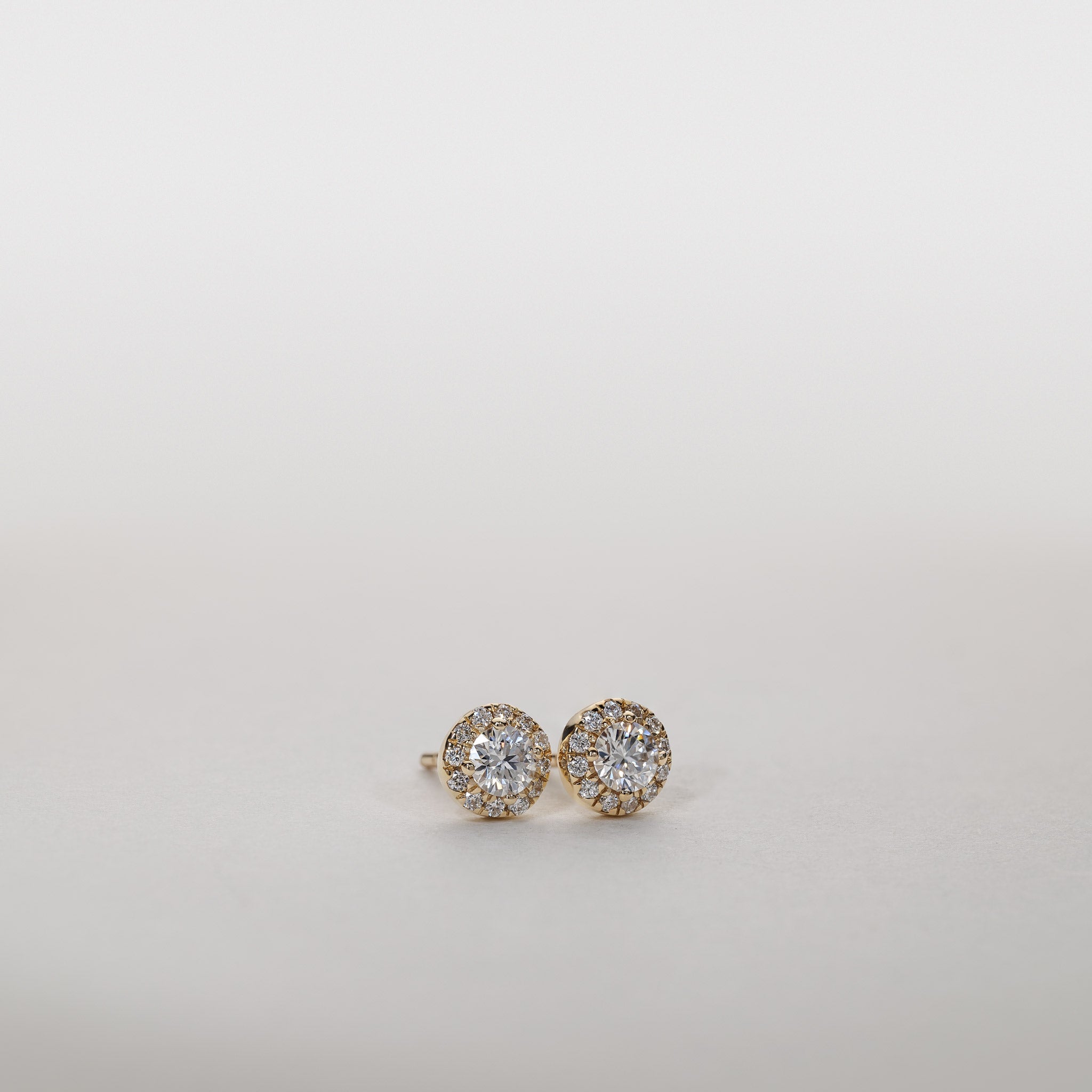 0.50ct Moissanite halo stud earrings pavé diamonds 14k gold clara