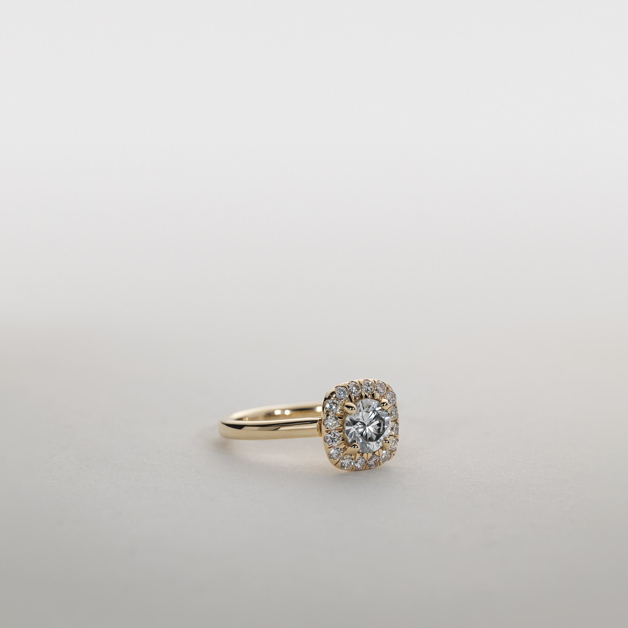 0.75ct lab grown Diamond cushion halo ring 14k gold clara