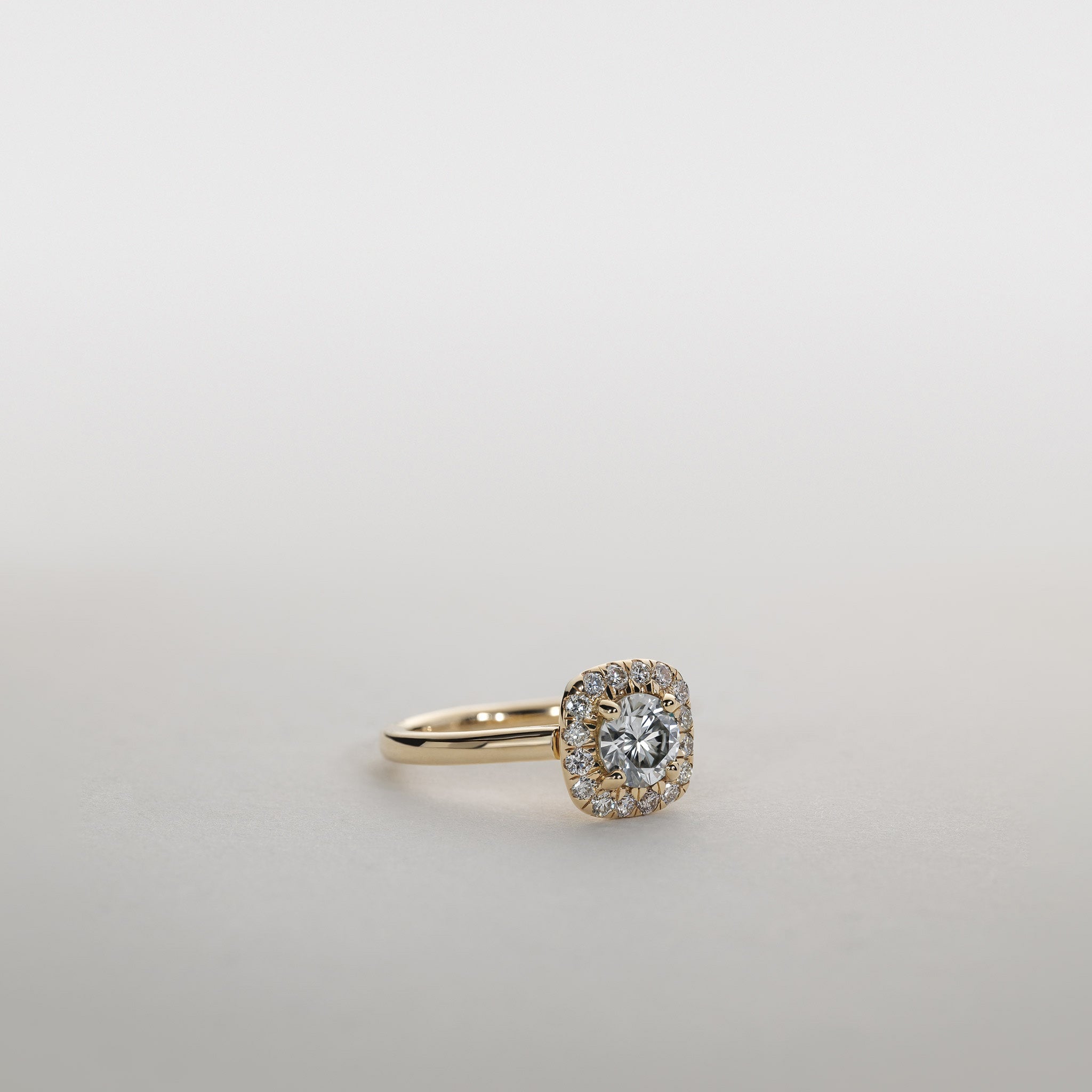 Cushion Halo lab diamond ring 14k gold large