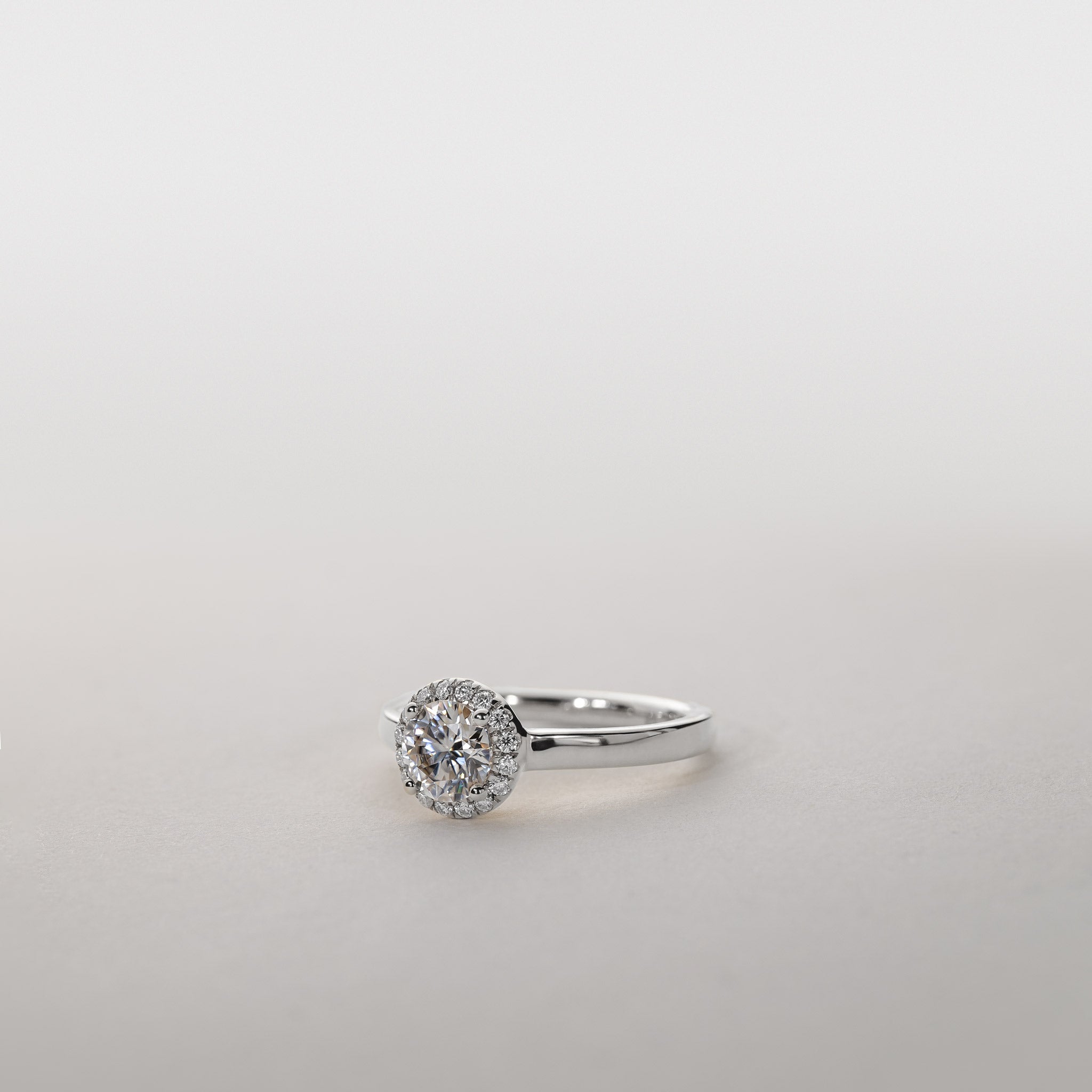 0.75ct Moissanite halo ring silver Clara