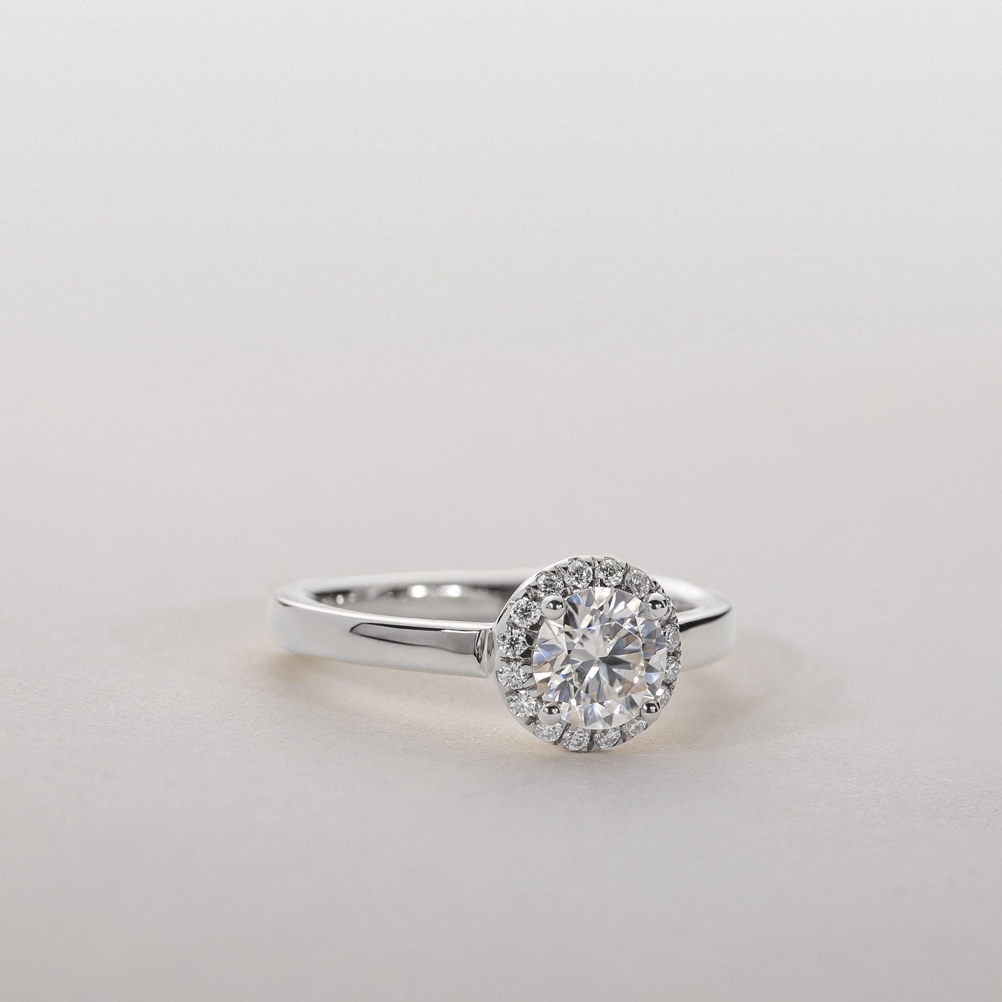 0.75ct Moissanite halo ring silver Clara