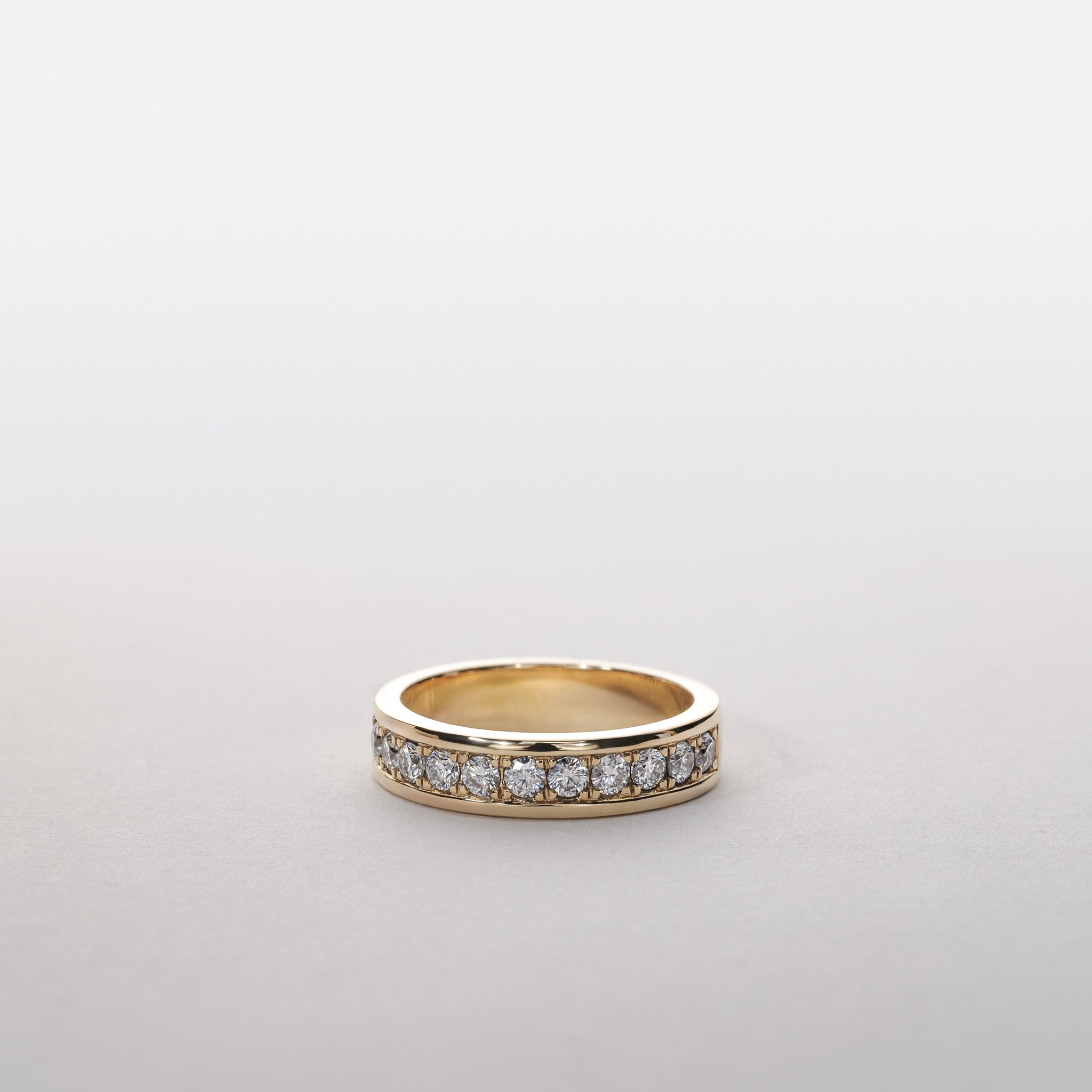 10K Yellow Gold pavé cylinder ring 0.75ctw moissanite