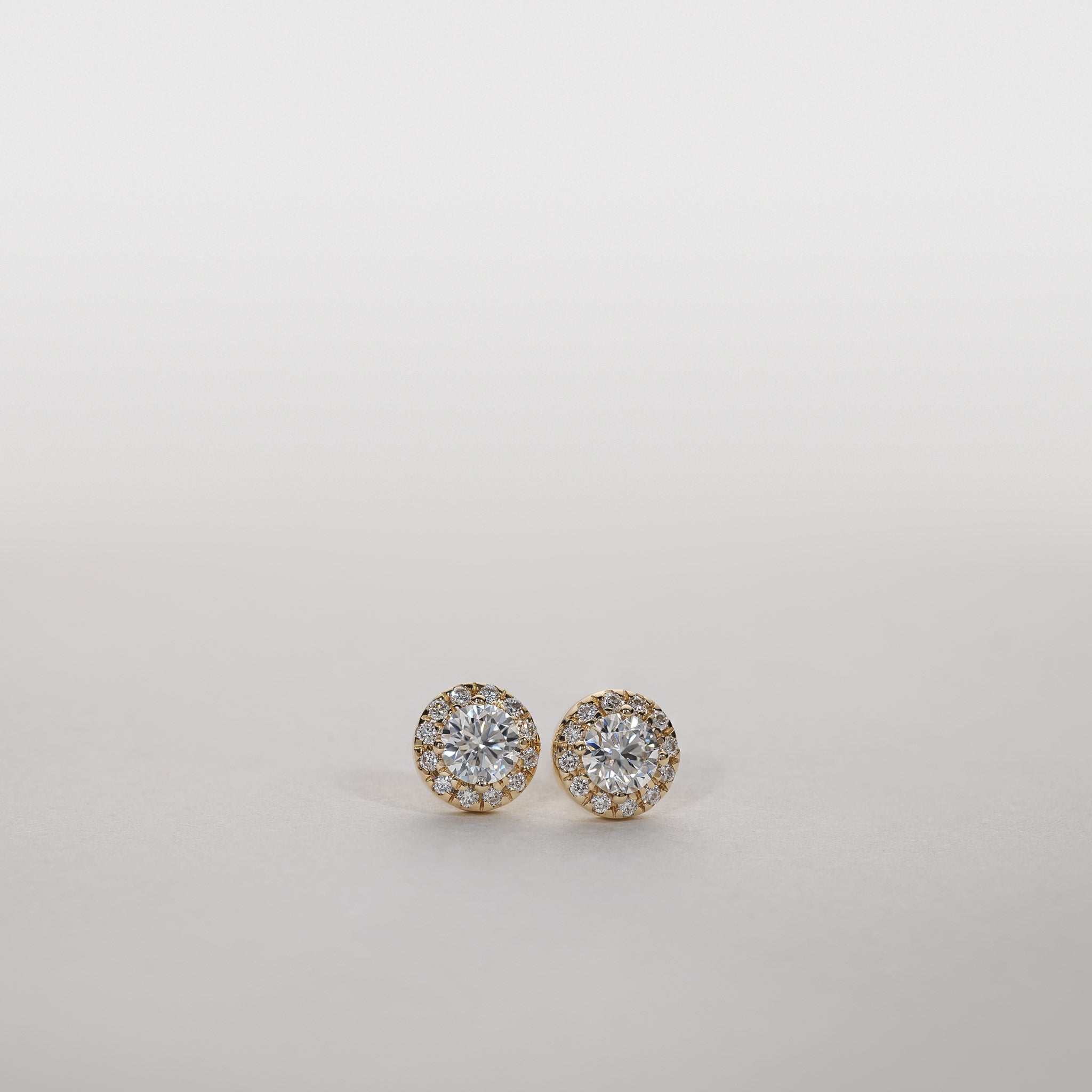 1.0ct lab grown Diamond halo stud earrings 14K gold clara