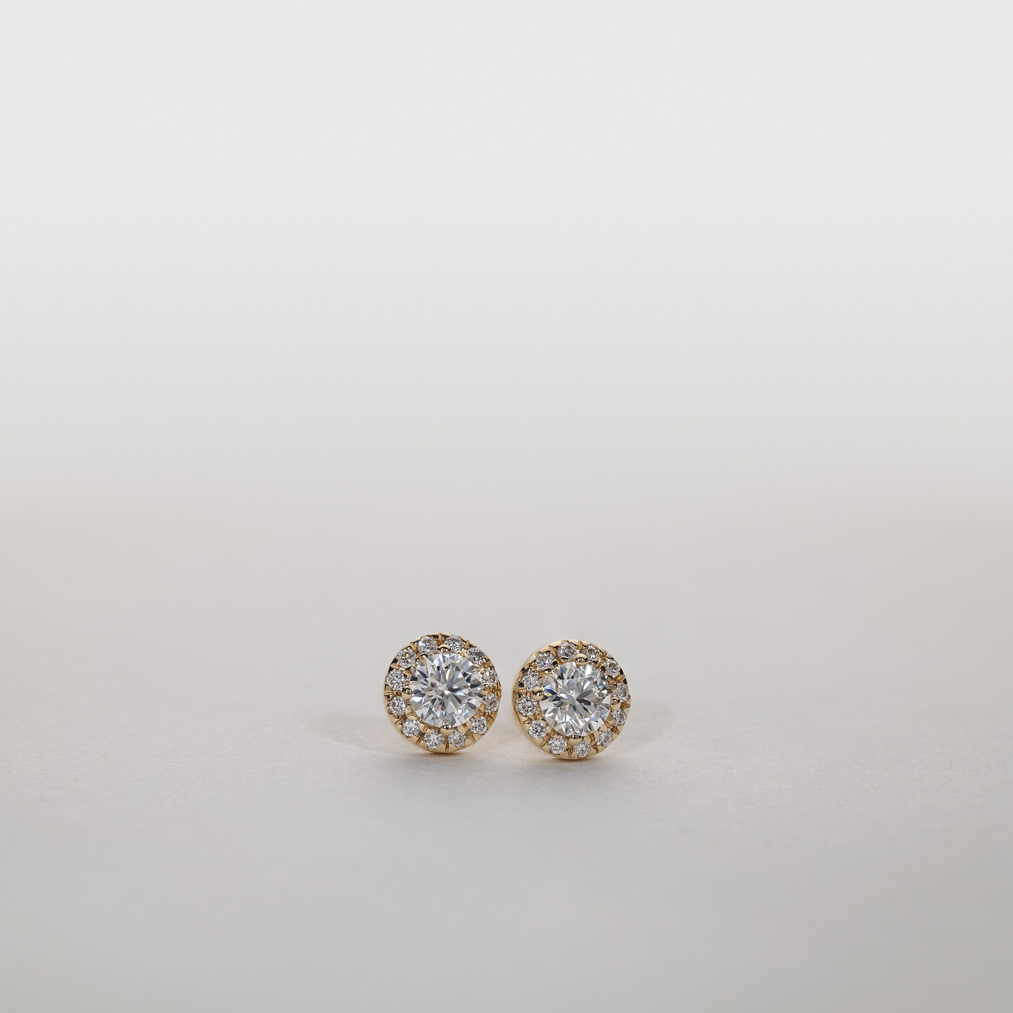 Lab grown Diamond halo stud earrings 14K gold clara