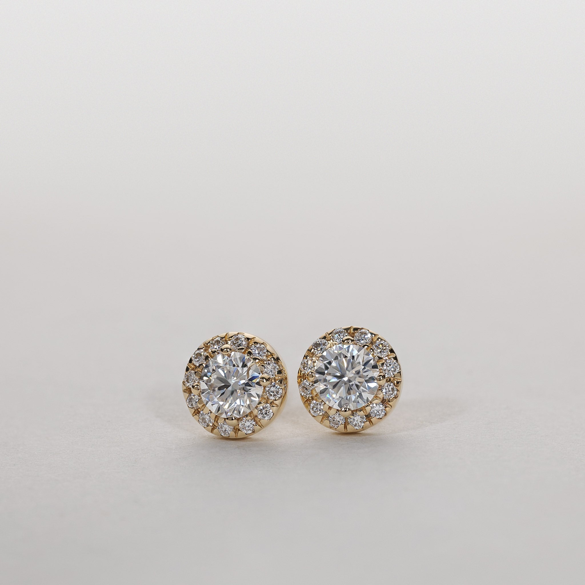 Lab grown Diamond halo stud earrings 14K gold clara